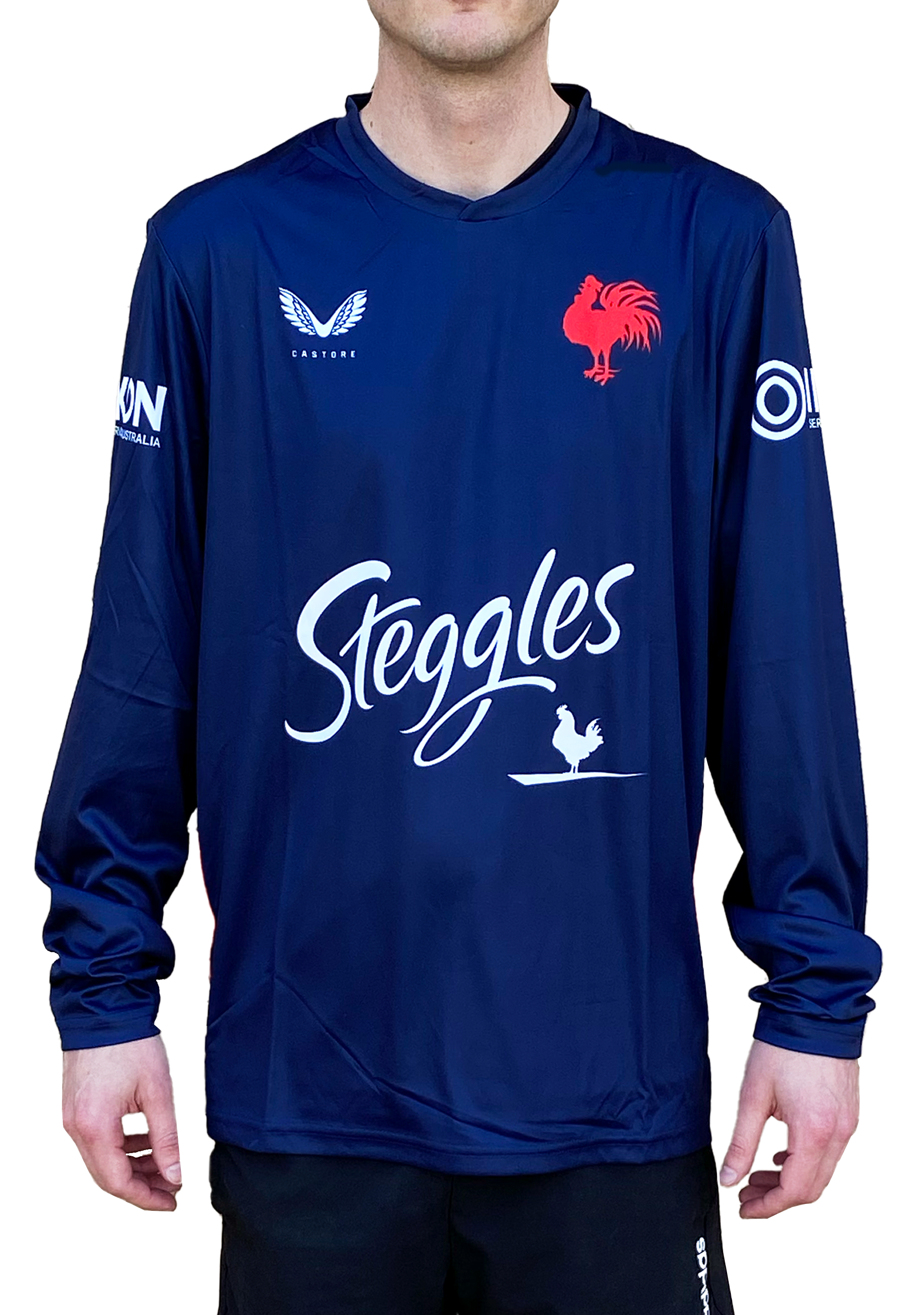 Castore Sydney Roosters Men's Training Long Sleeve Shirt - Breathable Performance Workout Top for Rugby, Gym & Casual Wear