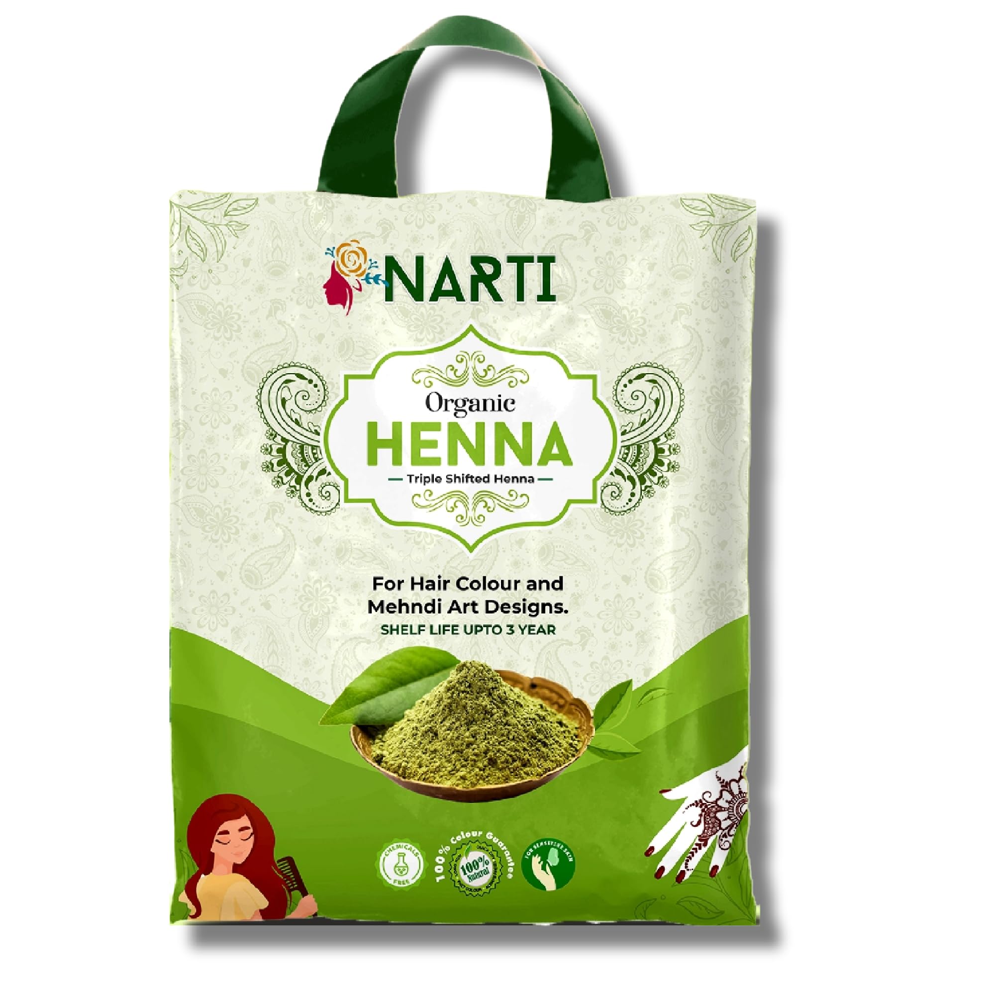 Organic Narti 500gm Henna Powder for Hair Growth - Natural Mehendi for Hair Care, Conditioning & Coloring | Perfect for DIY Hair Treatments, Bridal Prep & Ayurvedic Hair Care Routines