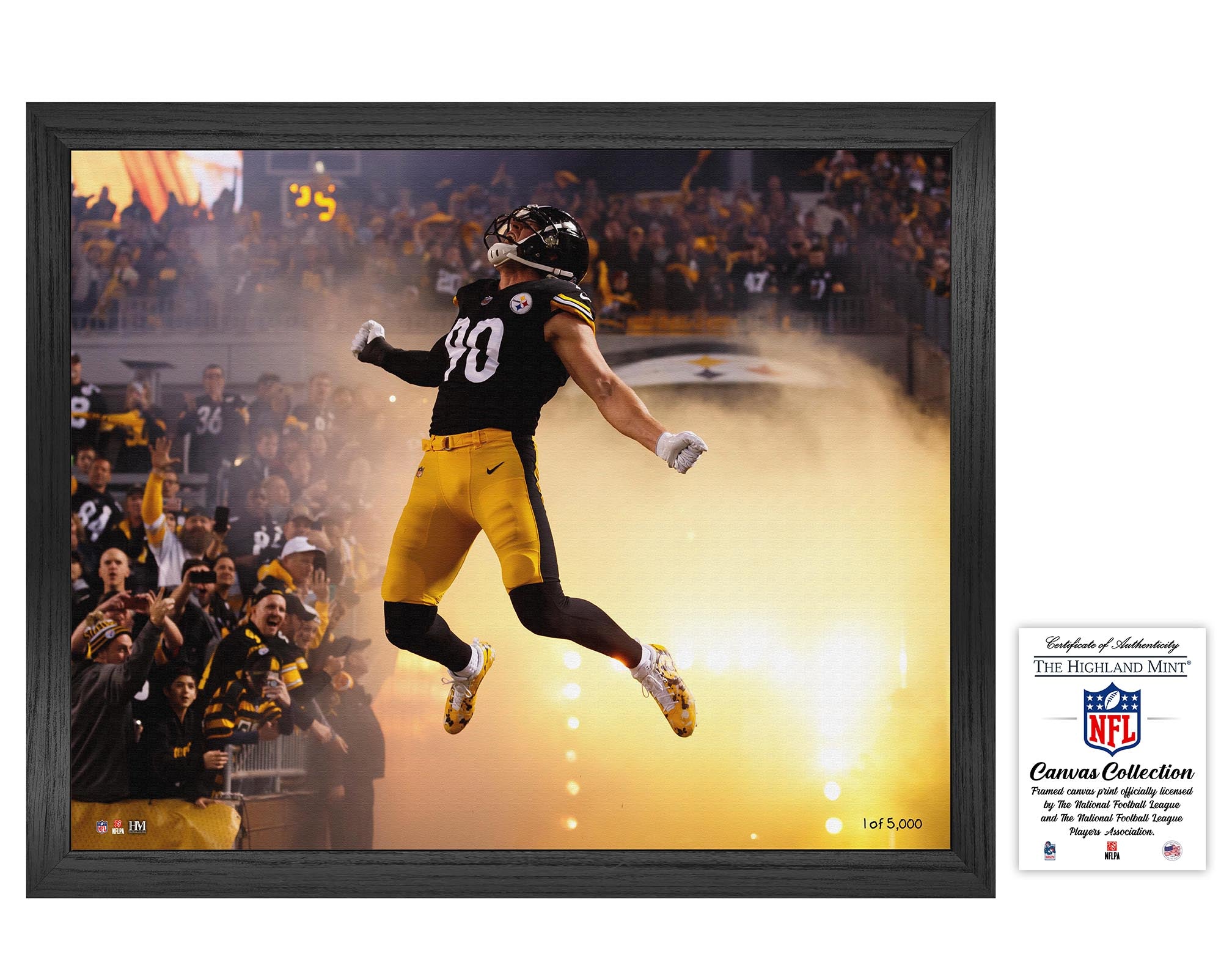 TJ Watt Framed Canvas Art - Pittsburgh Steelers Football Player Wall Decor - Premium Gallery Wrapped Print for Home, Office & Man Cave Decor (Perfect Gift for NFL Fans & Sports Enthusiasts)