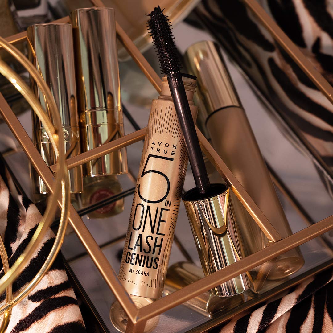Avon True Colour Lash Genius 5-in-1 Volumizing Mascara in Blackest Black - Lengthening, Curling & Waterproof Formula for Dramatic Eye Makeup Looks