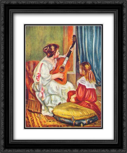 Pierre Auguste Renoir 'Woman With A Guitar' 20x24 Inch Framed Art Print - Black Ornate Double Matted Museum Quality Wall Decor for Living Room, Bedroom & Office