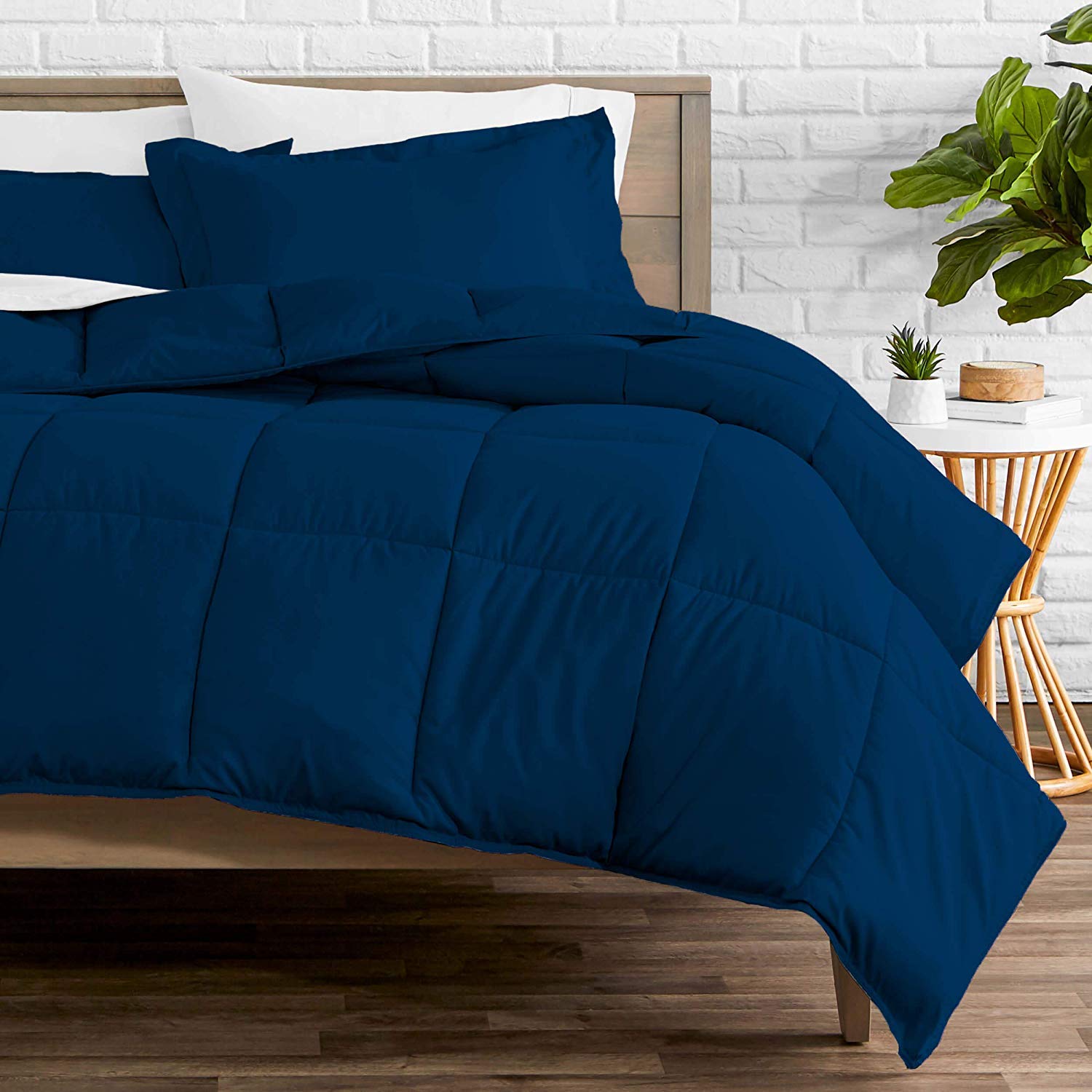 Premium 1800 Series Ultra-Soft All Season Down Alternative Comforter Set - Box Stitched Design - Full/Queen Size Navy Blue - Perfect for Cozy Bedrooms, Guest Rooms & Dorm Comfort