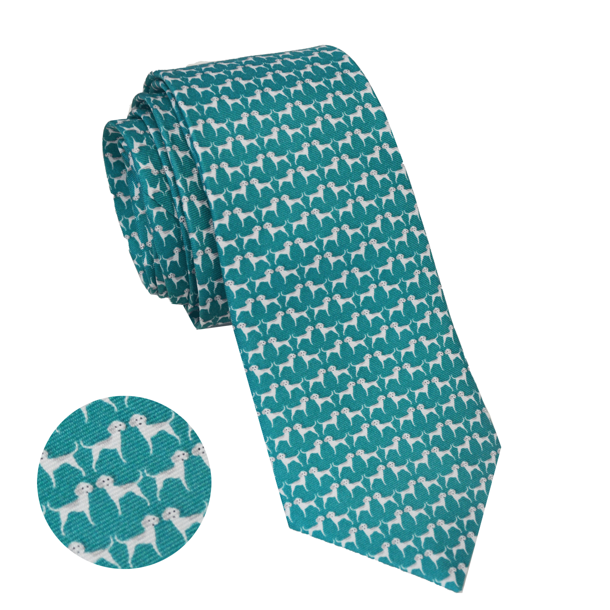 100% Silk Tie for Men - Elegant Hounds, White & Taupe on Green Pattern - Perfect for Weddings, Business Meetings & Formal Occasions