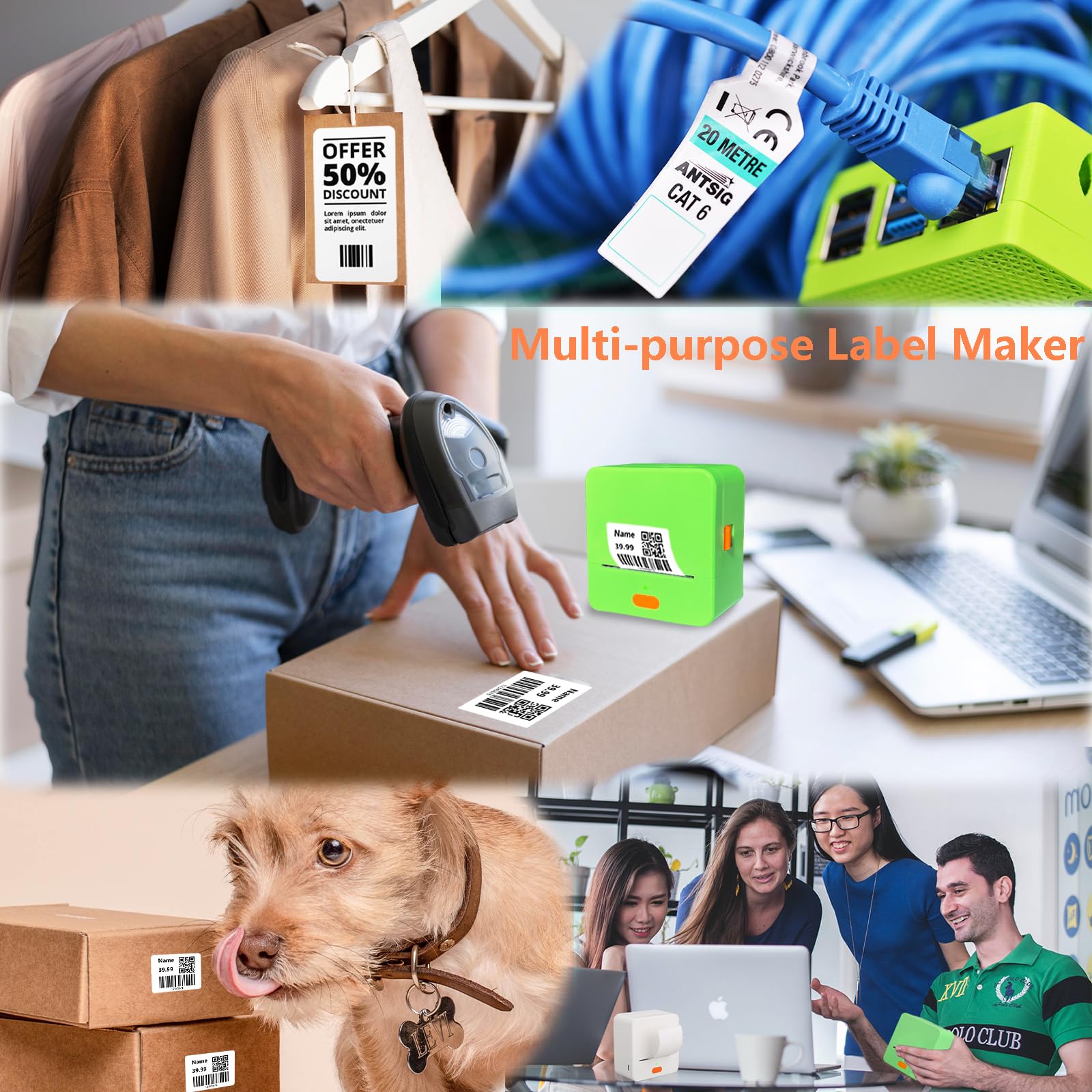 Portable Bluetooth Label Maker Machine with Tape - Auto Scan Thermal Printer for Barcode, Shipping & Office Organization - Ideal for Small Business, Home & Warehouse Use (40 x 30 x 300 Labels Included)