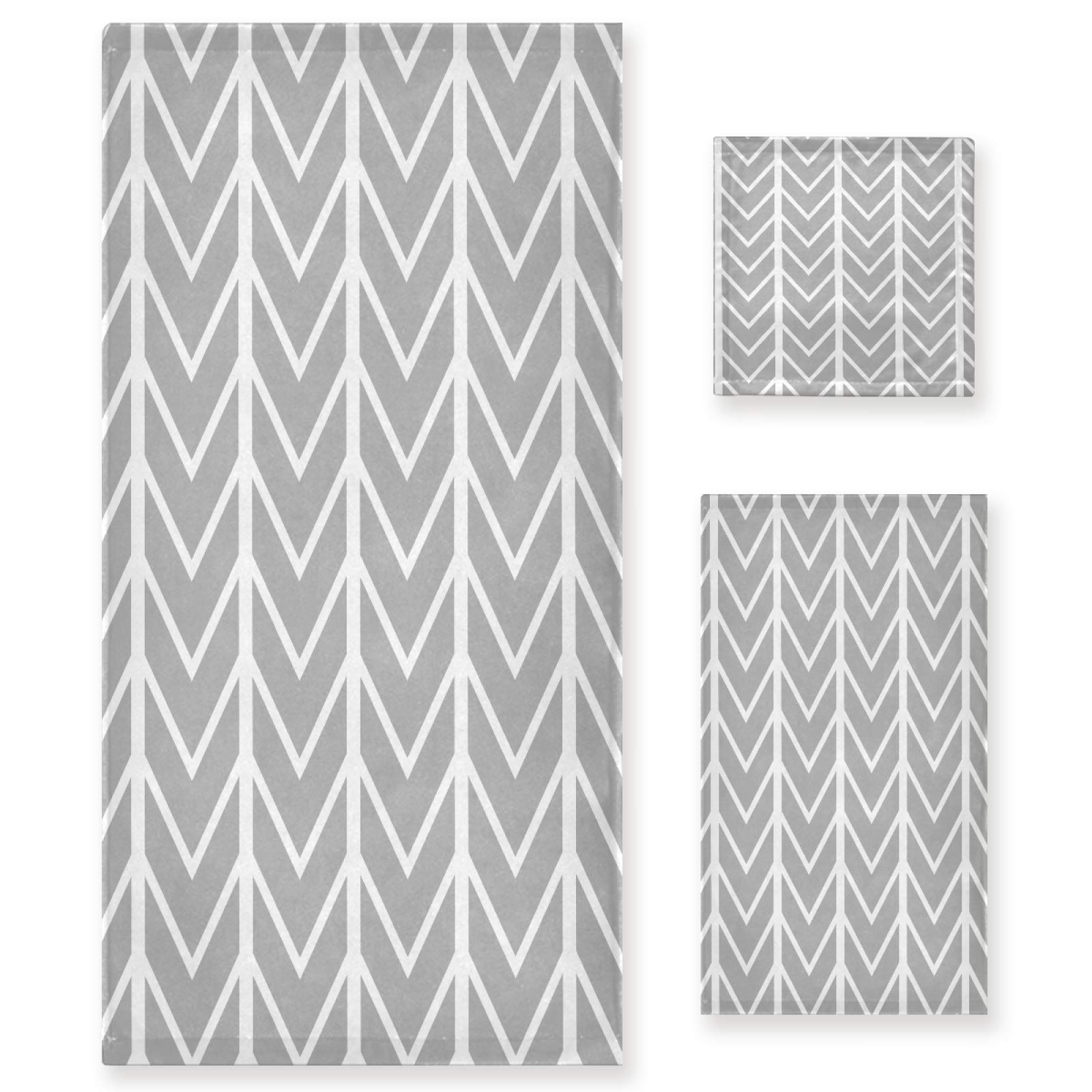Qilmy Gray Chevron Bath Towels Set - Ultra Absorbent & Soft 3-Piece Towel Set for Home & Hotel Decor | Perfect for Bathroom, Spa & Guest Use