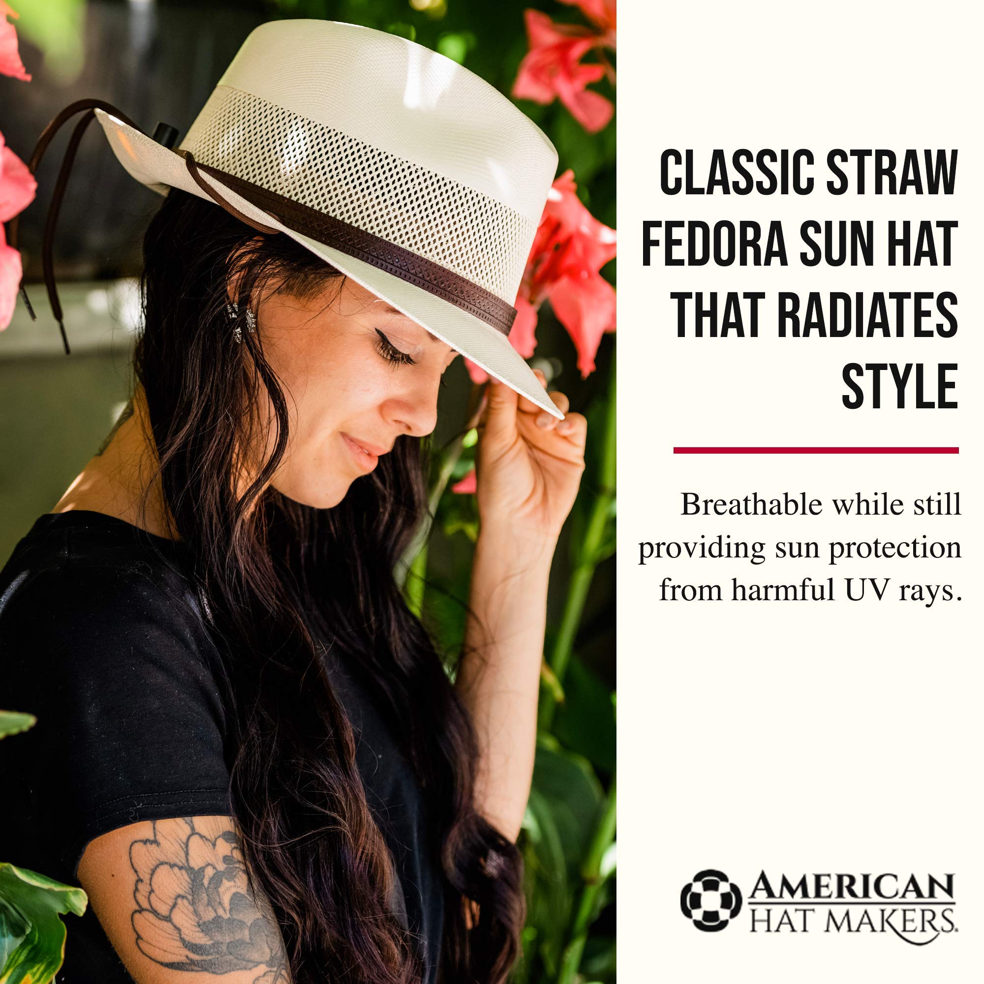American Hat Makers Tuscany Straw Fedora Hats for Men & Women - Breathable Summer Sun Hat for Beach, Travel & Outdoor Activities