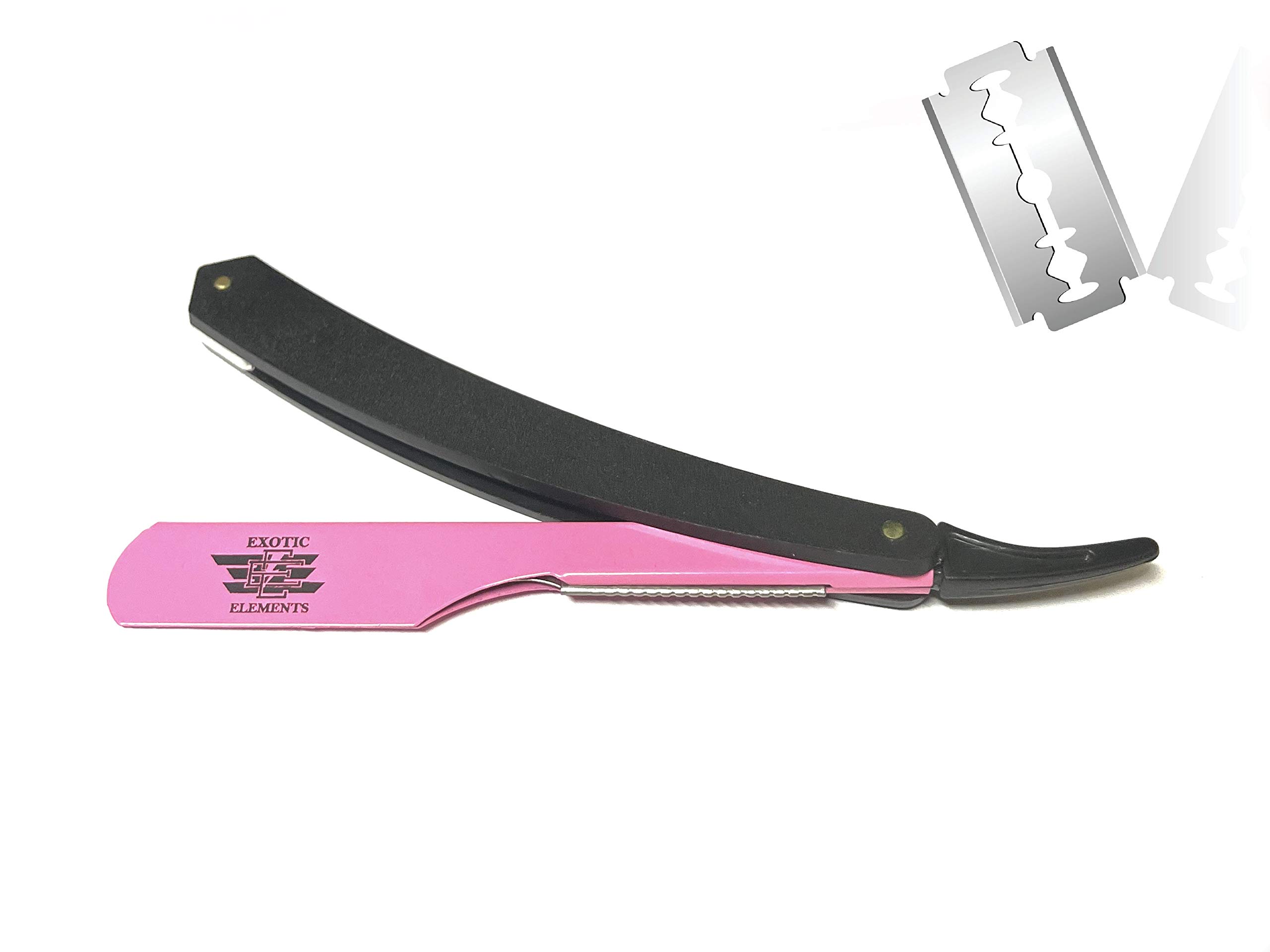 Professional Barber Straight Edge Razor - Pink & Black Lightweight Shavette for Precision Shaving - Double Edge Folding Razor Kit for Men & Women - Perfect for Home Grooming, Salon Use, and Travel Shaving Essentials