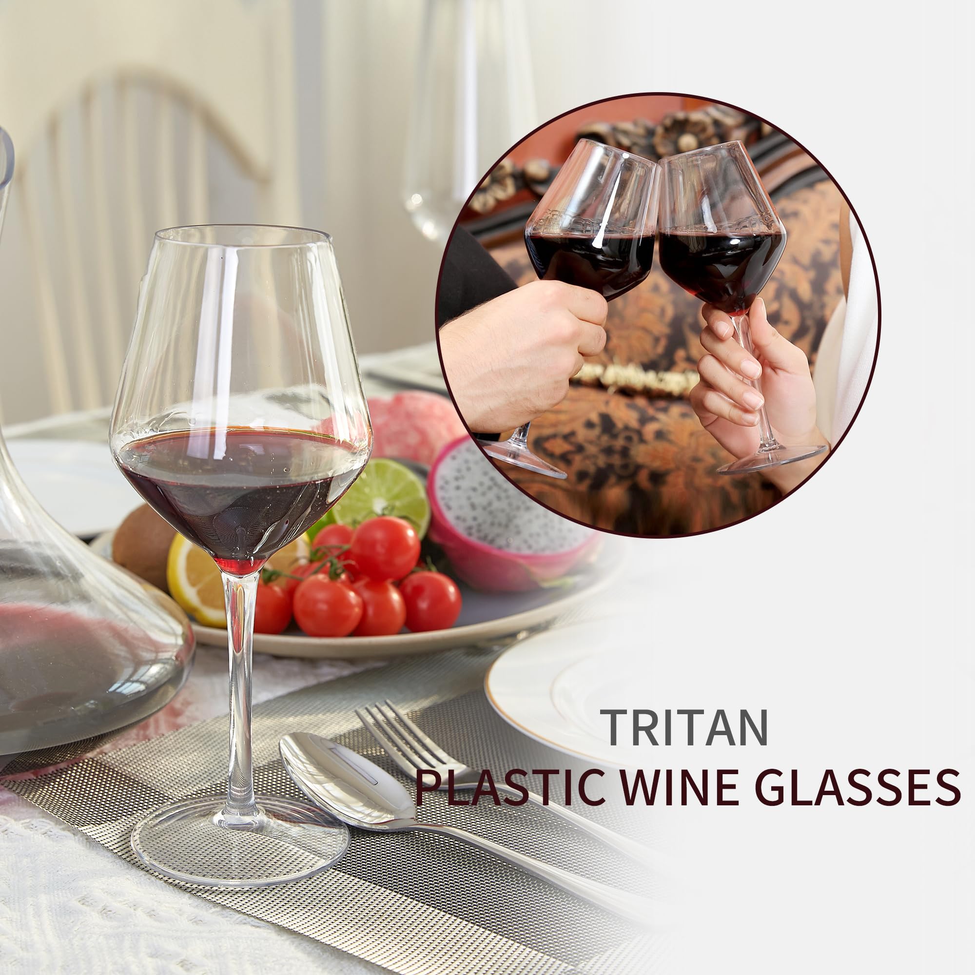 Unbreakable Tritan Plastic Wine Glasses - Set of 4 (15oz Each) | Dishwasher Safe Stemware for Outdoor, Picnic, Pool Party & RV Travel | Shatterproof Alternative to Glass