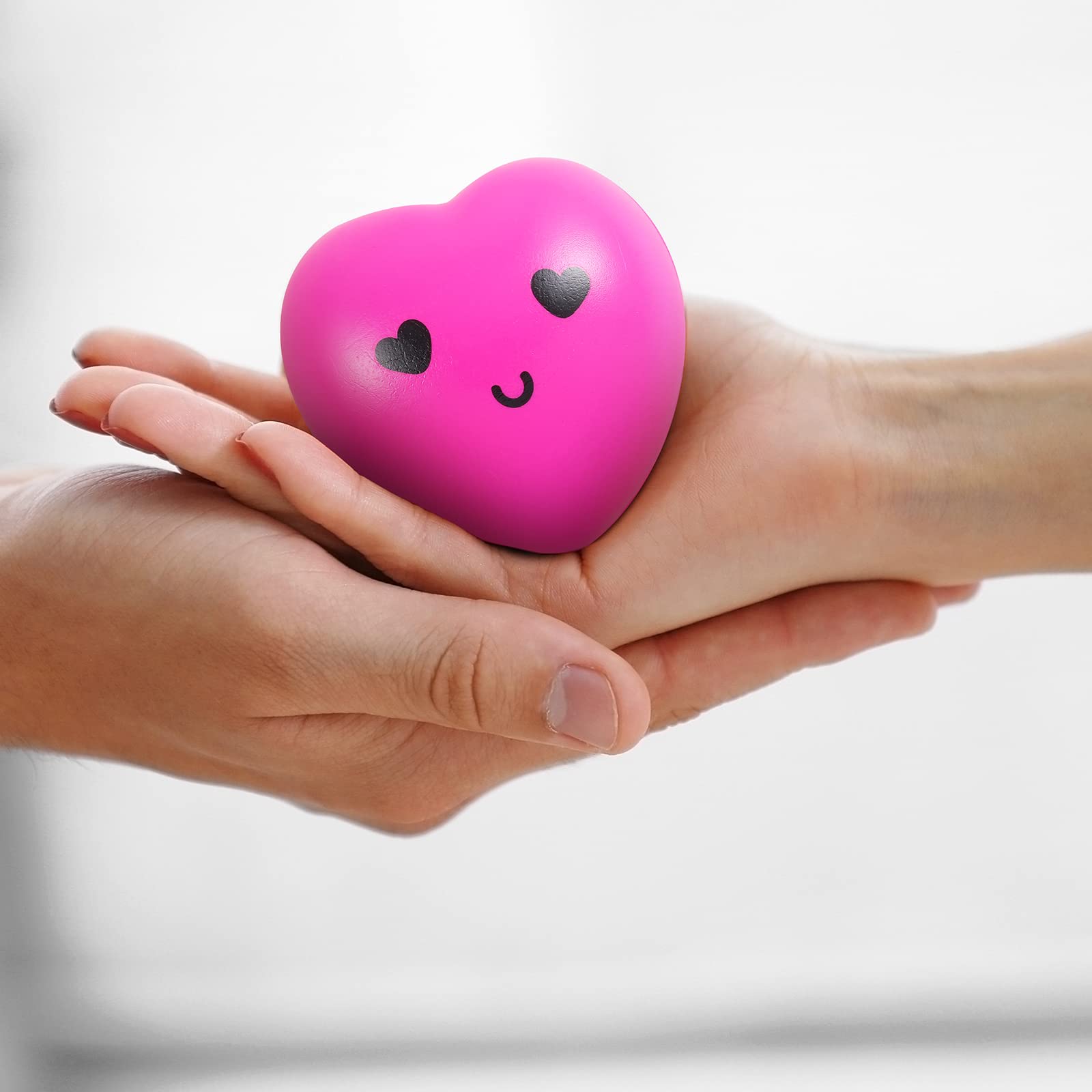 Gejo 12-Pack Heart Stress Balls - 3 Inch Valentine's Day Stress Relief Foam Balls with Smile Faces in Red, Rose Red & Pink - Perfect for Office, Classroom & Party Favors