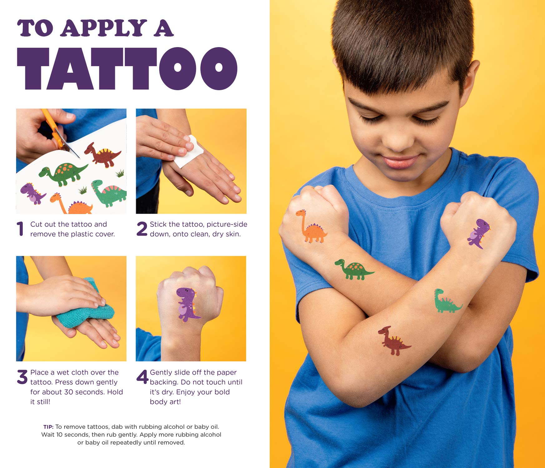 Dinosaur Temporary Tattoos for Kids - 10 Sheet Set | Waterproof Fake Tattoo Stickers for Hands, Arms & Body | Perfect for Birthday Parties, Halloween Costumes & Dress-Up Play
