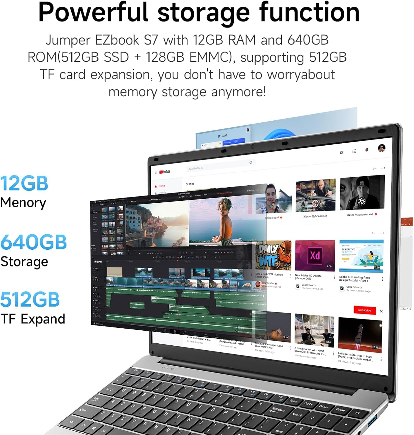Jumper 15.6 Inch FHD Laptop - Intel 5305U Processor, 12GB RAM, 128GB eMMC + 512GB SSD, 38Wh Battery, Stereo Speakers, USB 3.0 & Type-C - Perfect for Business, School & Home Office Use