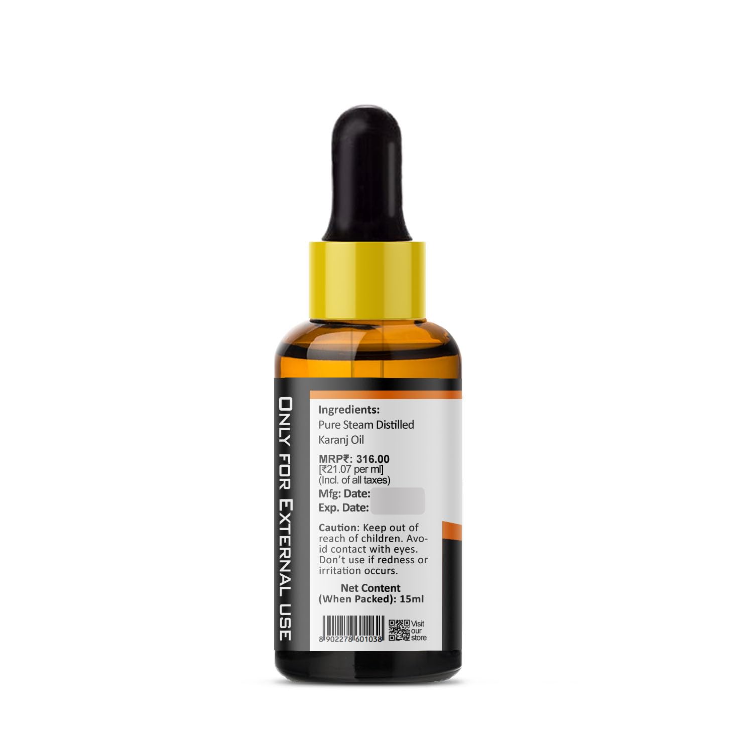 PRZ Karanj Seed Cold Pressed Carrier Oil - 100% Pure Natural Therapeutic Grade Oil for Skin & Hair Care, 15ml - Perfect for Massage, Aromatherapy & DIY Beauty Recipes