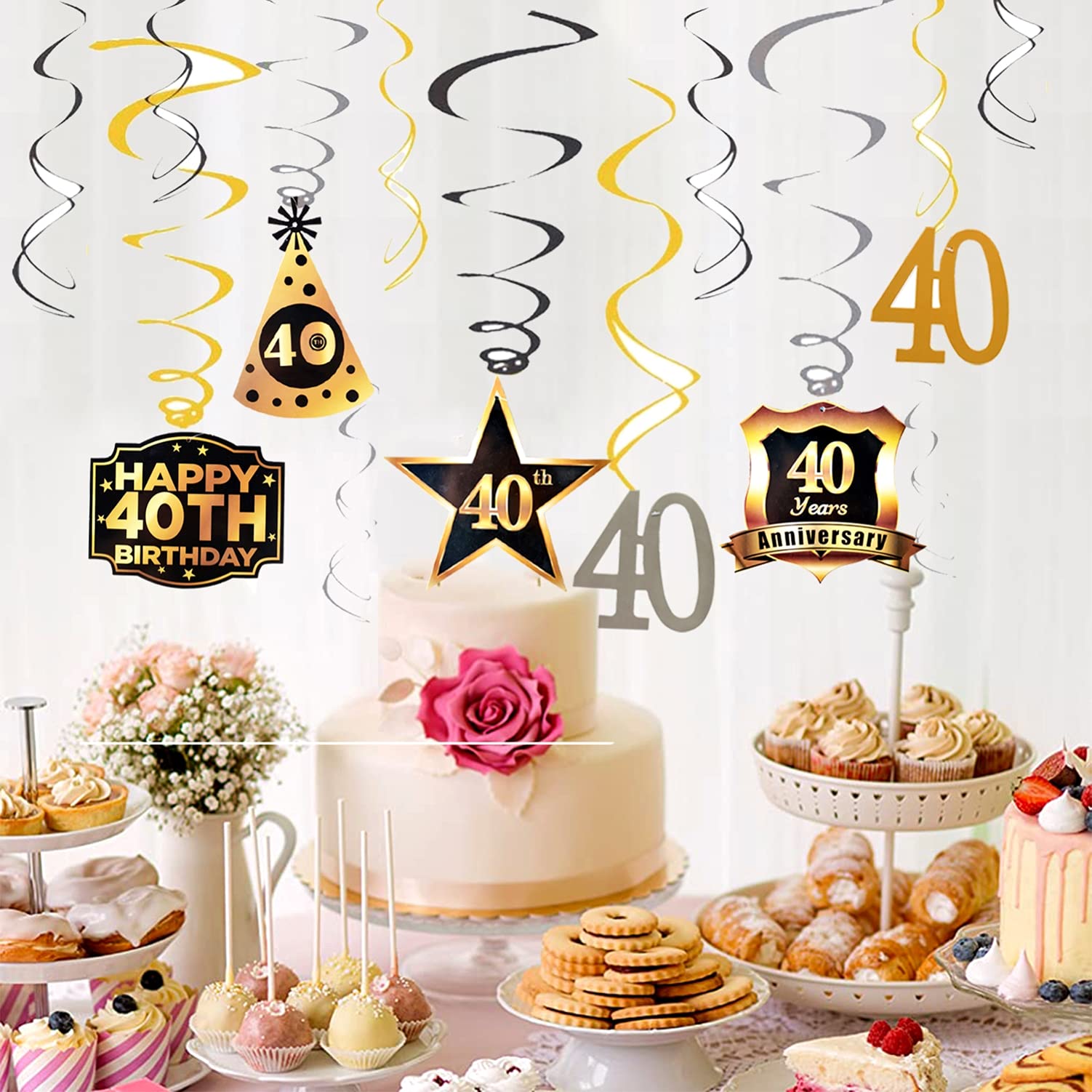 40th Birthday Party Decorations Set - Cheers to 40 Years Banner & Hanging Swirls for Men & Women | Perfect for Milestone Celebrations, Home Decor, and Surprise Parties