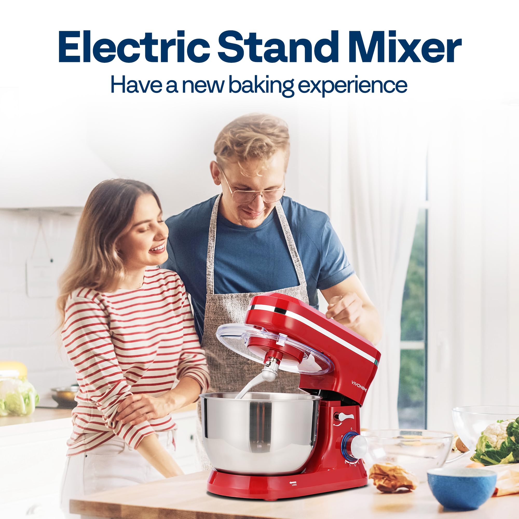VIVOHOME 4.75 Quart Stand Mixer - 8 Speed Electric Kitchen Mixer with Beater, Dough Hook & Wire Whip for Baking Cakes, Bread, Cookies | Includes Egg Separator | Perfect for Home Bakers & Professional Chefs (Red)