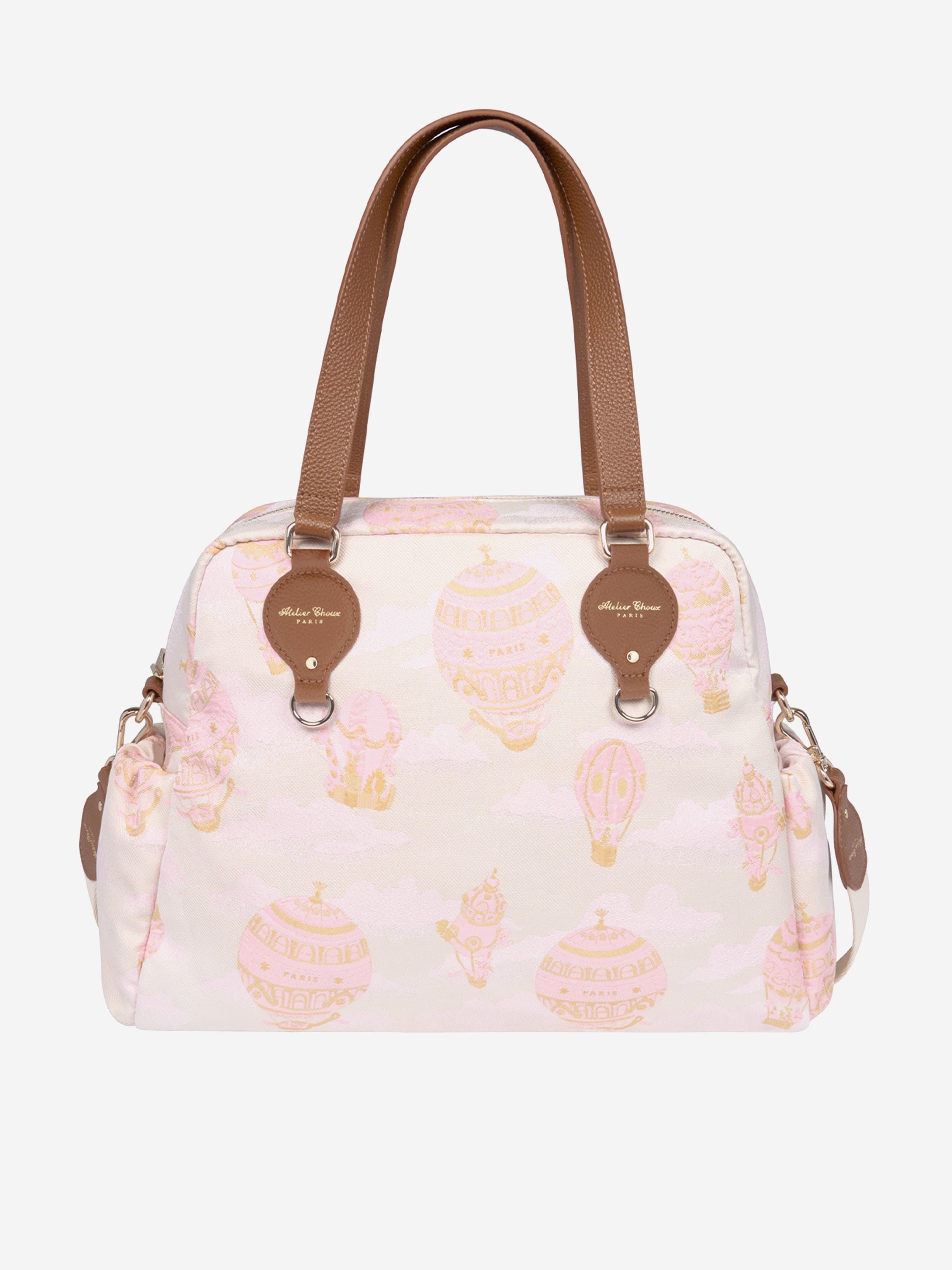 Atelier Choux Pink Baby Hot Air Balloons Changing Bag - 38cm Diaper Bag for Travel, Nursery & On-the-Go Parents | Stylish Baby Essentials
