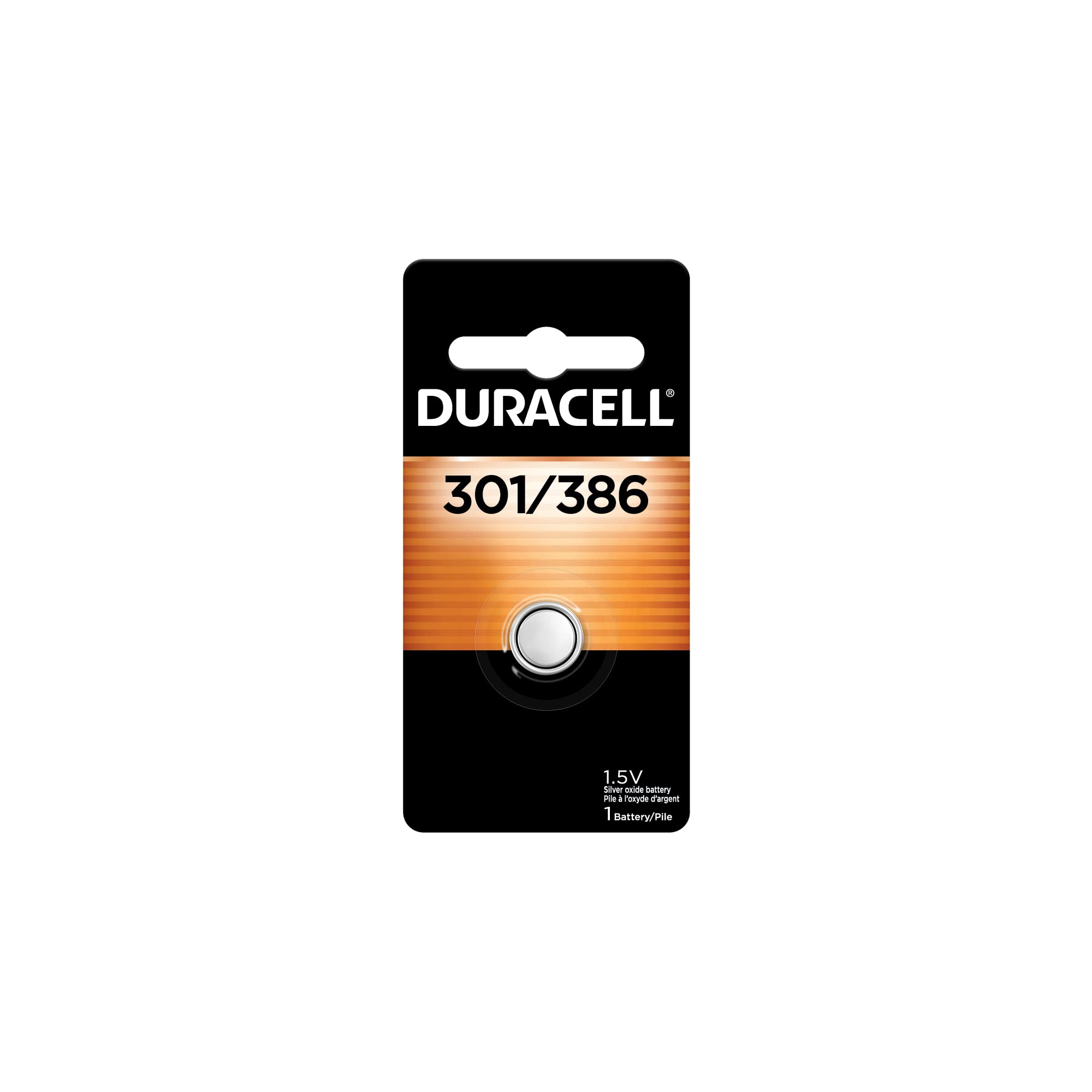 Duracell 301/386 Silver Oxide Button Battery - 1.55V Long-Lasting Power for Watches, Medical Devices, Toys & Electronics | Perfect for Hearing Aids, Calculators, and Key Fobs | 1 Count Pack