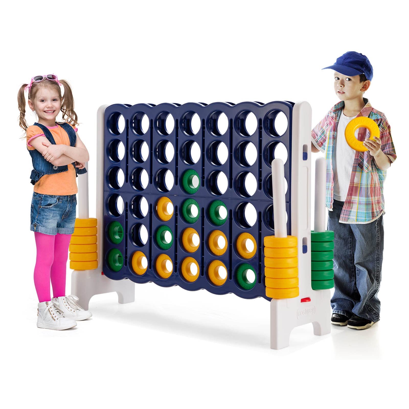 HONEY JOY Jumbo 4-to-Score Giant Game Set - Outdoor Yard Games for Family & Friends with 42 Jumbo Rings & Quick-Release Slider | 3.5FT Tall Giant 4-in-a-Row Game for Kids & Adults | Perfect for Backyard Parties, Picnics, and Outdoor Gatherings