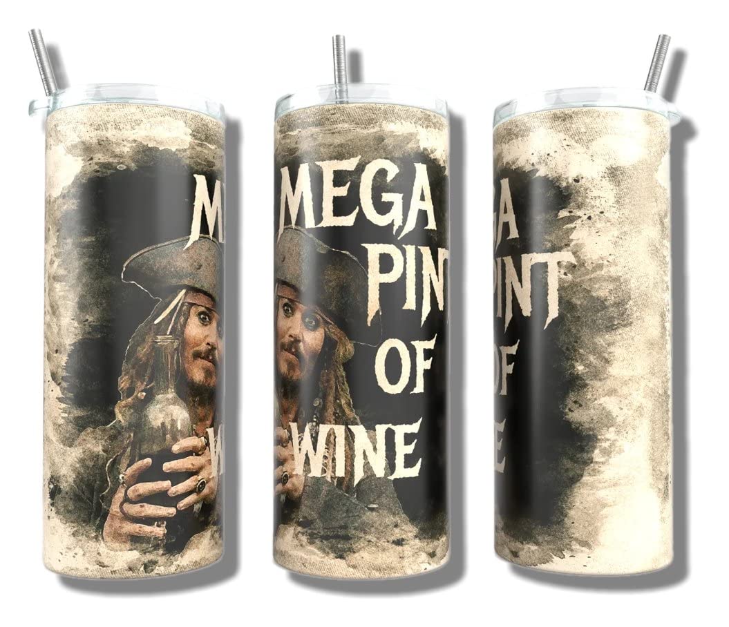 Stainless Steel Double Walled 20oz Skinny Tumbler - Johnny Jack Sparrow Mega Pint Wine Cup for Travel, Office & Outdoor Use
