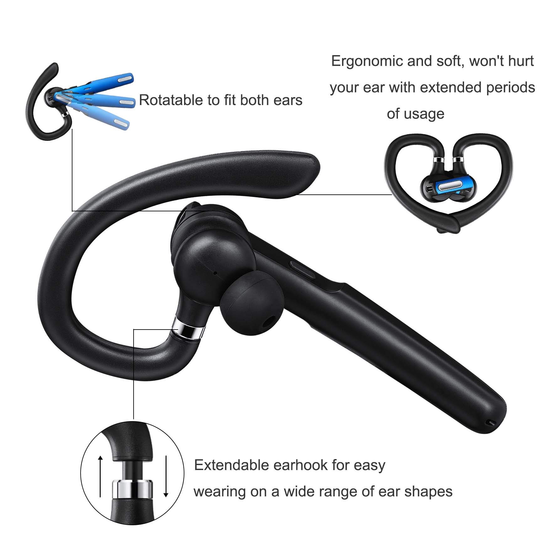 COMEXION Bluetooth Headset Wireless Earpiece V5.0 with Noise Canceling Mic - Hands-Free Stereo Earphones for iPhone & Android - Perfect for Driving, Business Meetings & Office Work