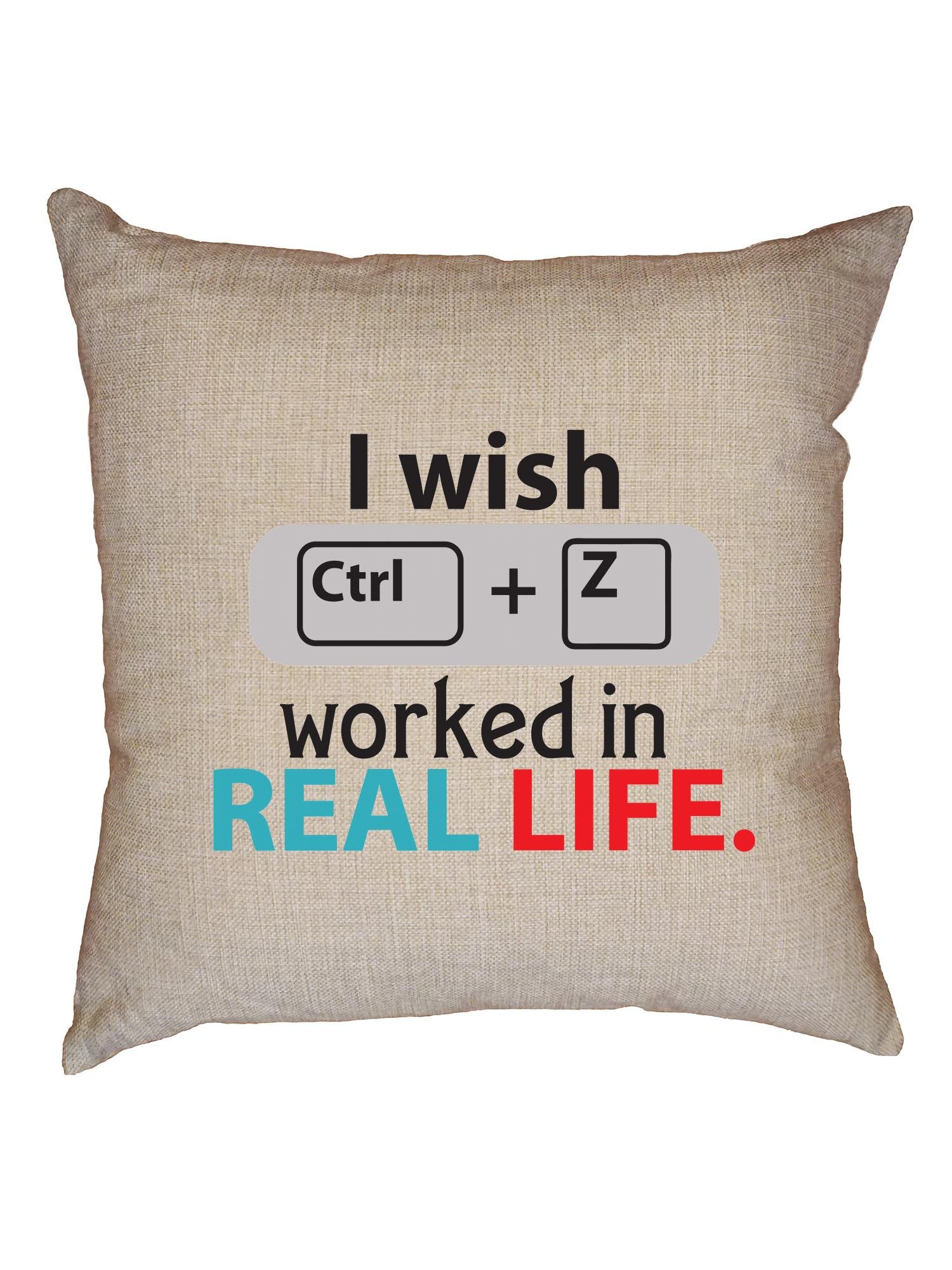 Funny Computer Error Throw Pillow Cover - Hollywood Thread 'I Wish CTRL Z Worked in Life' Linen Cushion Case with Insert - Perfect for Office Decor, Gamer Gifts & Home Decor