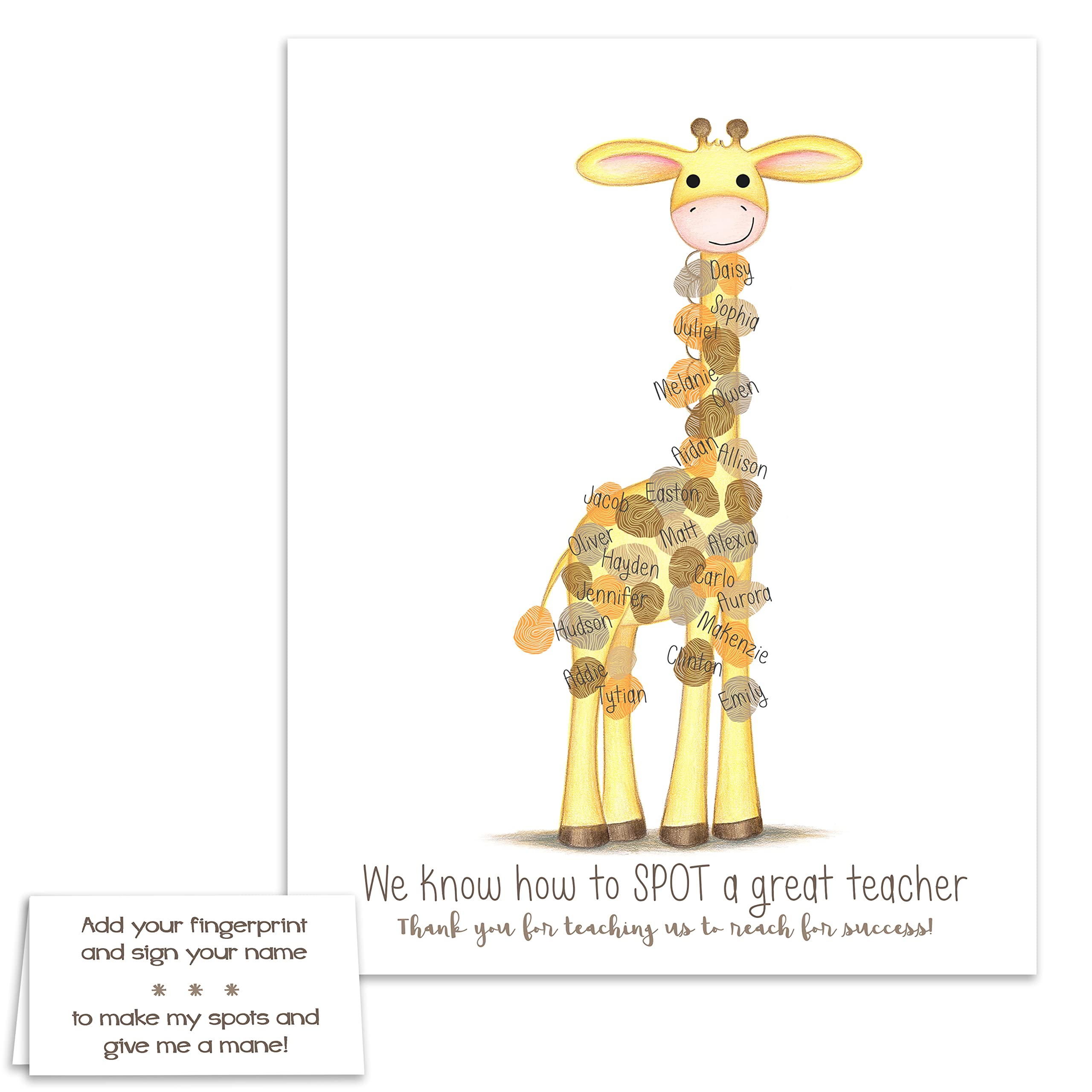 Personalized Giraffe Themed Teacher Appreciation Fingerprint Poster - Unique Teacher Gift Ideas for School Staff - End of Year Student Gift - Stand Tall Like a Giraffe - Perfect for Classroom Decor, Teacher's Day, Retirement & Thank You Gifts