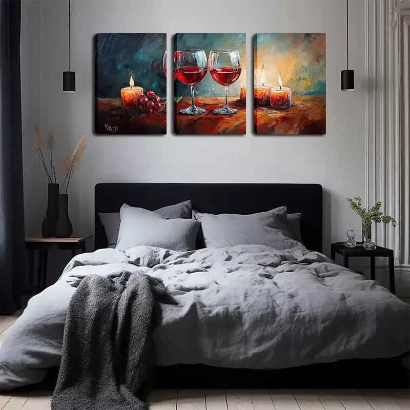 3-Piece Red Wine and Candles Wall Art Set - Framed Canvas 40x60cm - High Quality Print - Ready to Hang - Australian Made - Perfect for Dining Room, Living Room & Home Decor