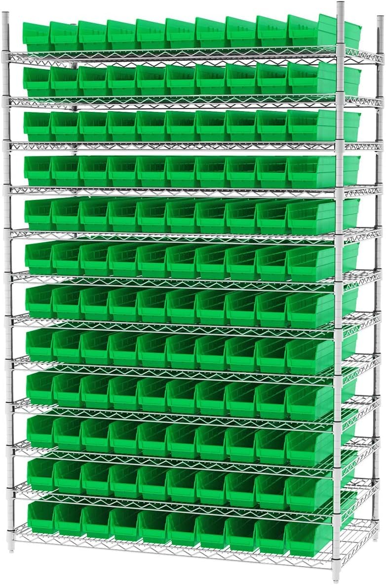 Akro-Mils 30124 Heavy Duty Plastic Shelf Bins - 12-Pack Green Storage Organizer (24