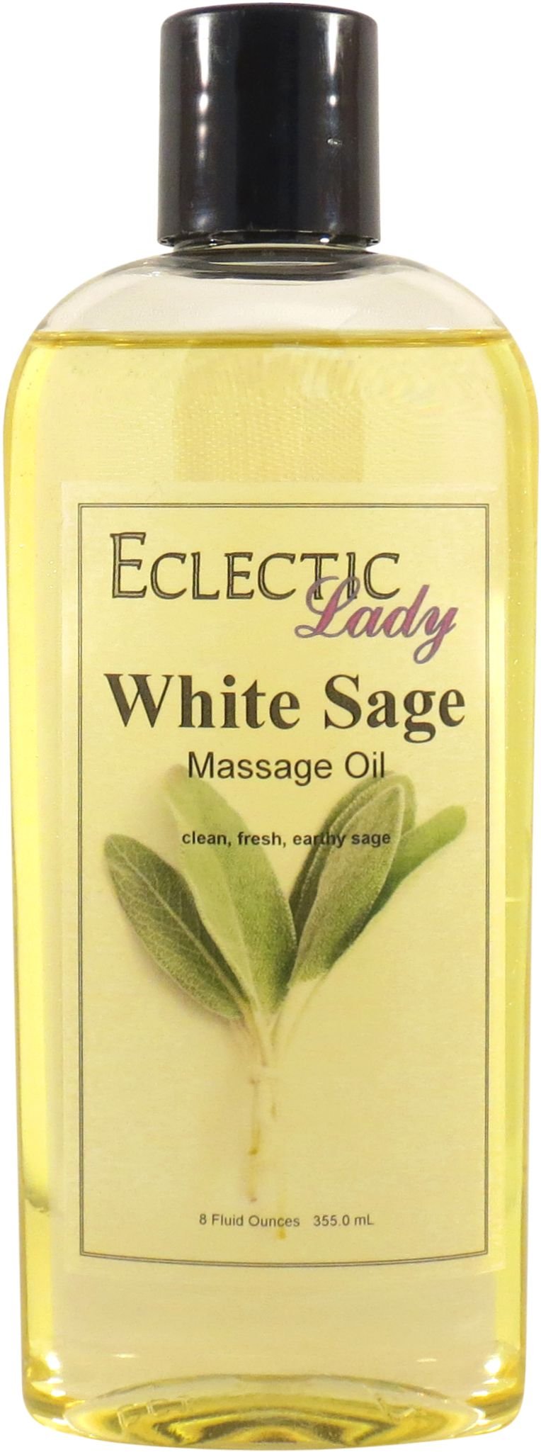 White Sage Massage Oil 8 oz - Natural Sweet Almond & Jojoba Oil Blend - Preservative Free Aromatherapy Oil for Relaxation - Perfect for Massage Therapy, Yoga & Stress Relief