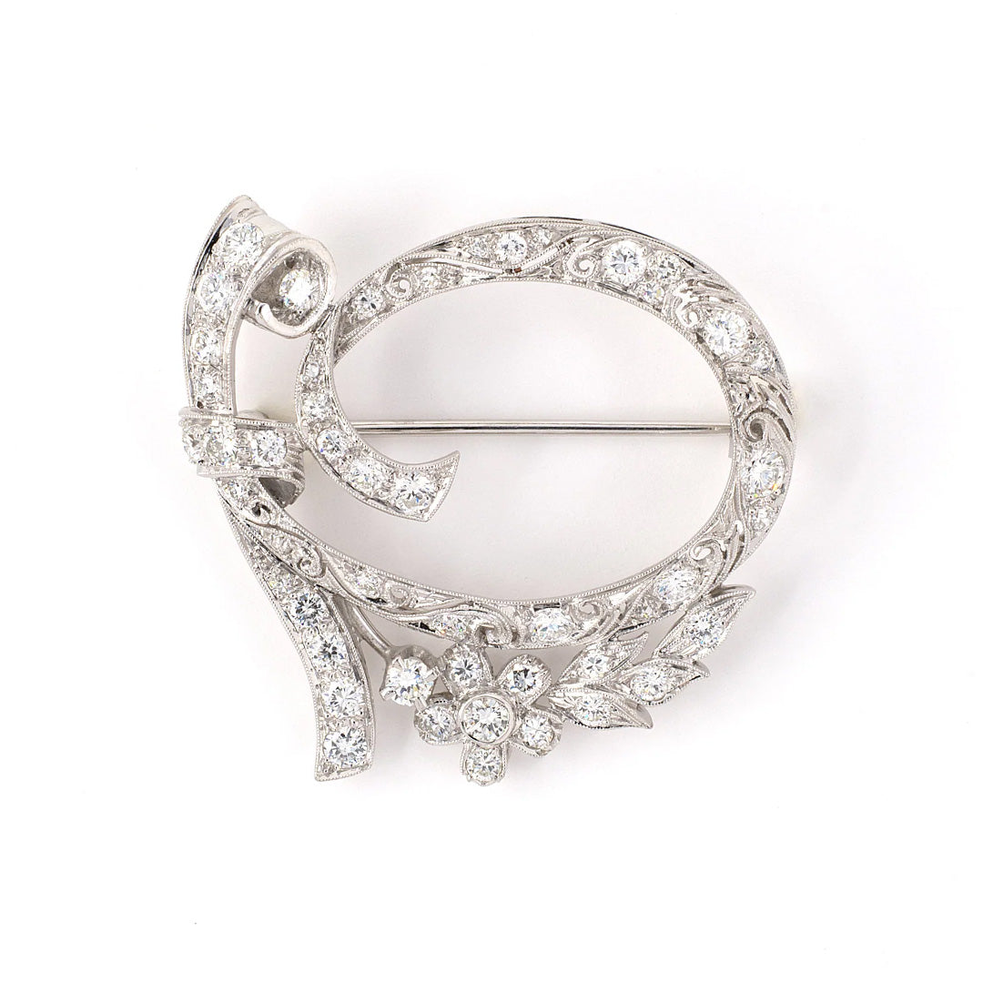 Vintage Art Deco Diamond Wreath Ribbon Brooch Pin - Antique Jewelry for Women, Bridal Hair Accessory, Gift for Her, Perfect for Weddings & Special Occasions