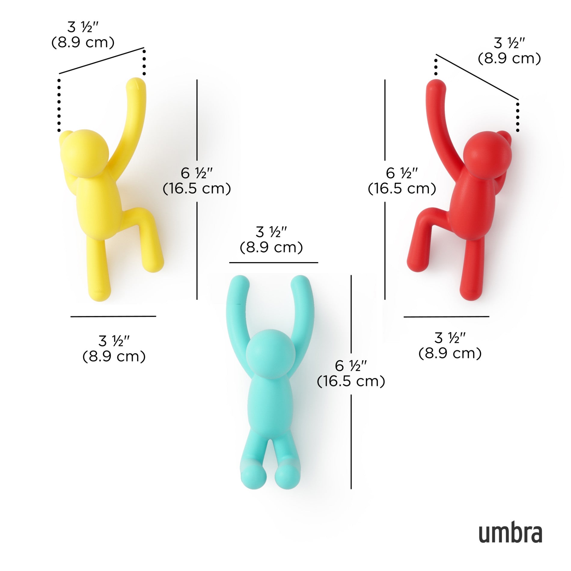Buddy Wall Hooks Set of 3 - Heavy Duty Adhesive Hooks for Hanging Coats, Hats & Keys - Perfect for Home, Office & Dorm Organization