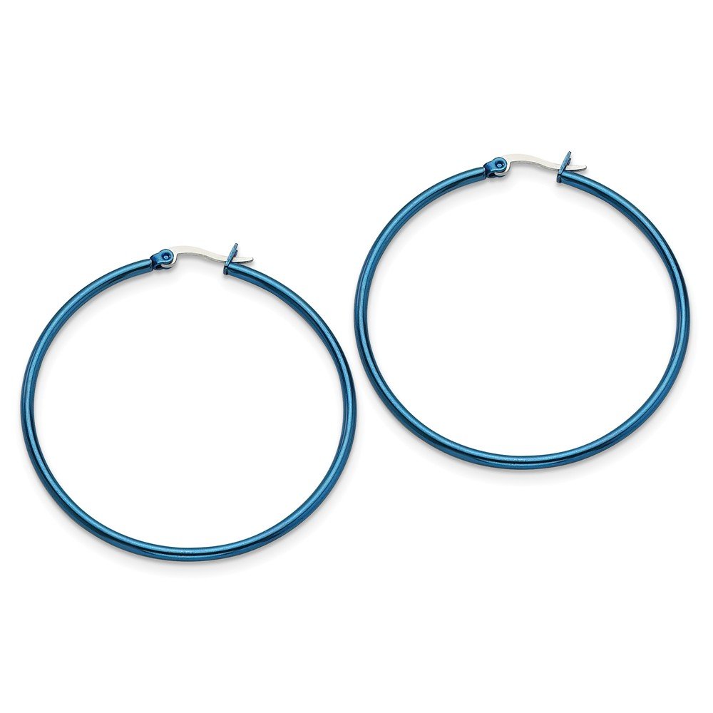 Best Stainless Steel Blue IP Plated 49.5mm Hoop Earrings for Women - Fashion Designer Jewelry for Everyday Wear & Special Occasions