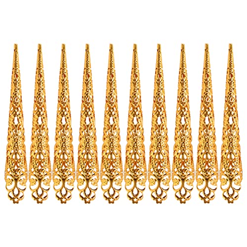 Wowobjects® 10-Piece Long Fake Nail Tips - Golden Claw Rings for Halloween Cosplay, Nail Art Decorations & Costume Accessories - Perfect for Parties, Costume Events and Gothic Fashion
