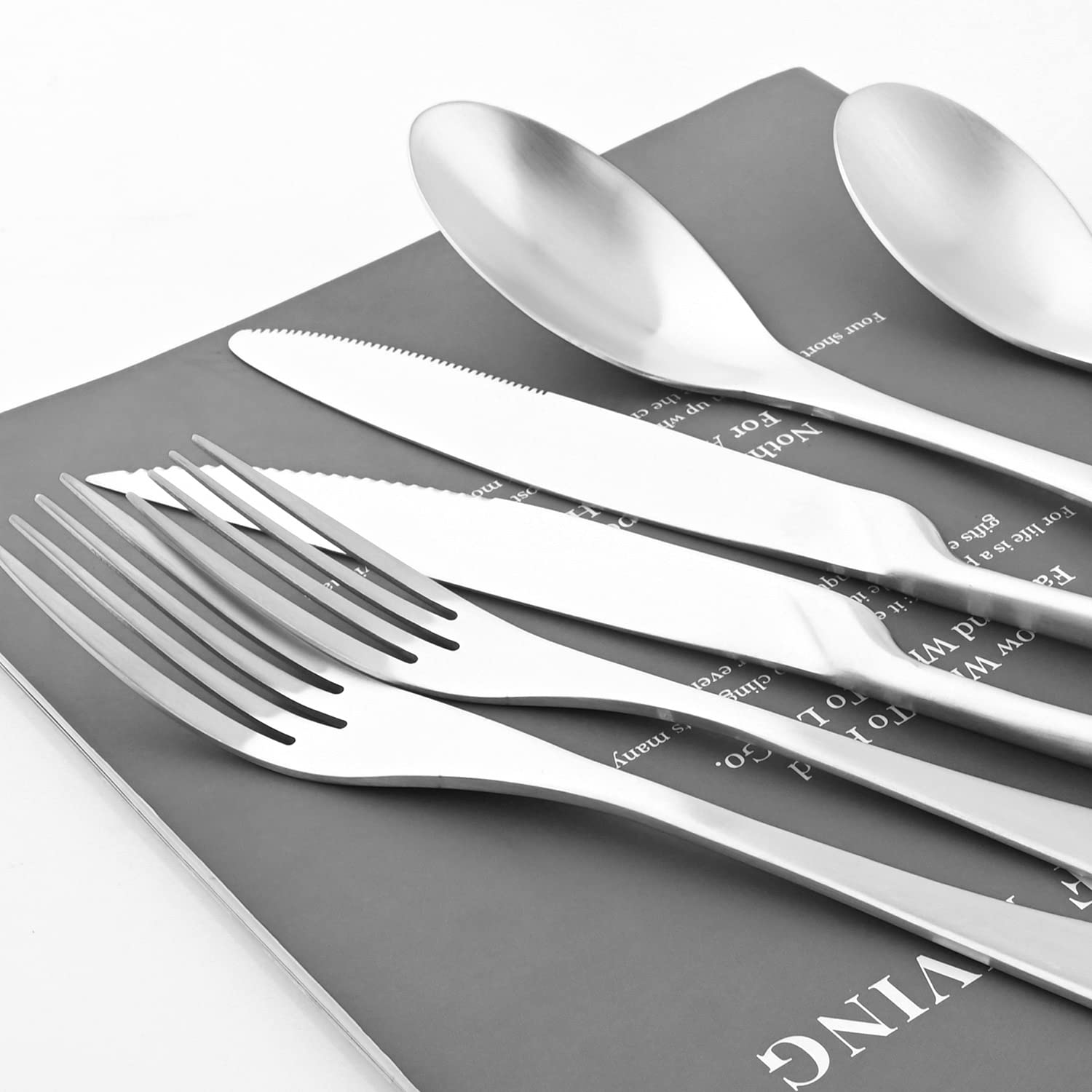 Premium 24-Piece Stainless Steel Flatware Set - Gugrida Silverware Cutlery Set with Dinner & Steak Knives, Matte Silver Forks & Spoons, Dishwasher Safe Tableware for 4 - Perfect for Fine Dining, Dinner Parties & Everyday Kitchen Use