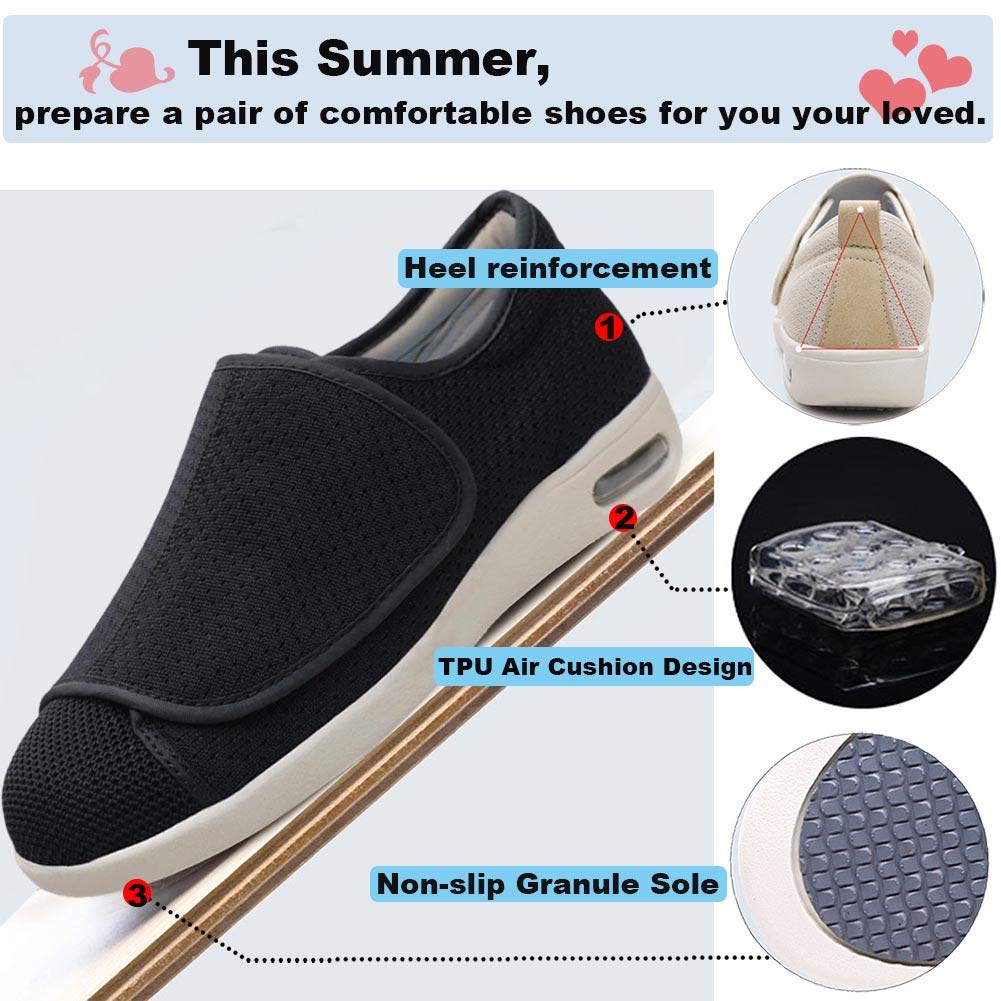 W&LESVAGO Men's Extra Wide Air Cushion Walking Sneakers - Adjustable Comfort Shoes for Diabetic & Edema Relief - Ideal for Elderly Outdoor Activities & Daily Walking