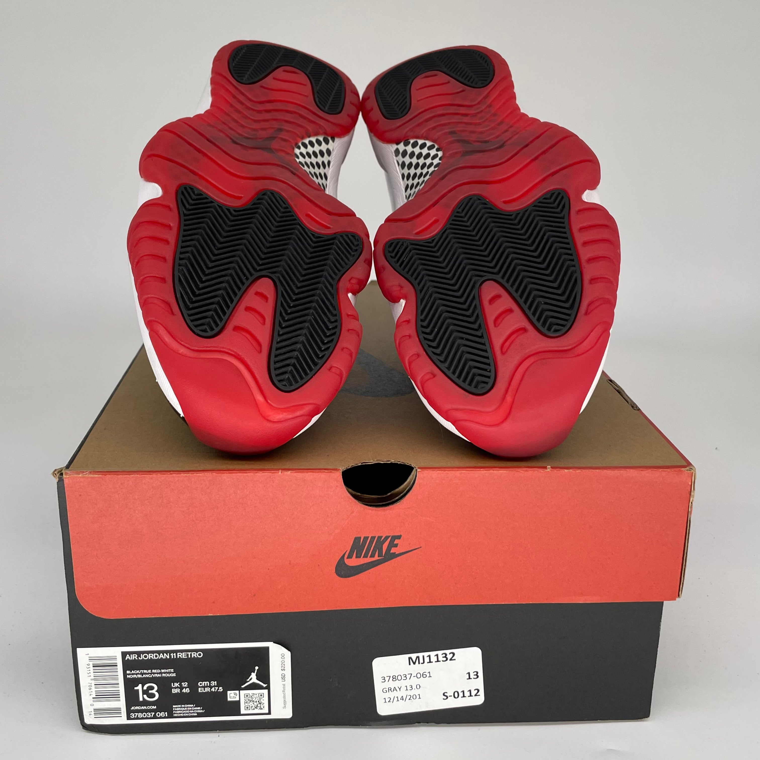 Original Air Jordan 11 Retro 'Bred' Men's Basketball Shoes Size 13 - Black/Red (378037-061) | Perfect for Sneaker Collectors & Court Performance