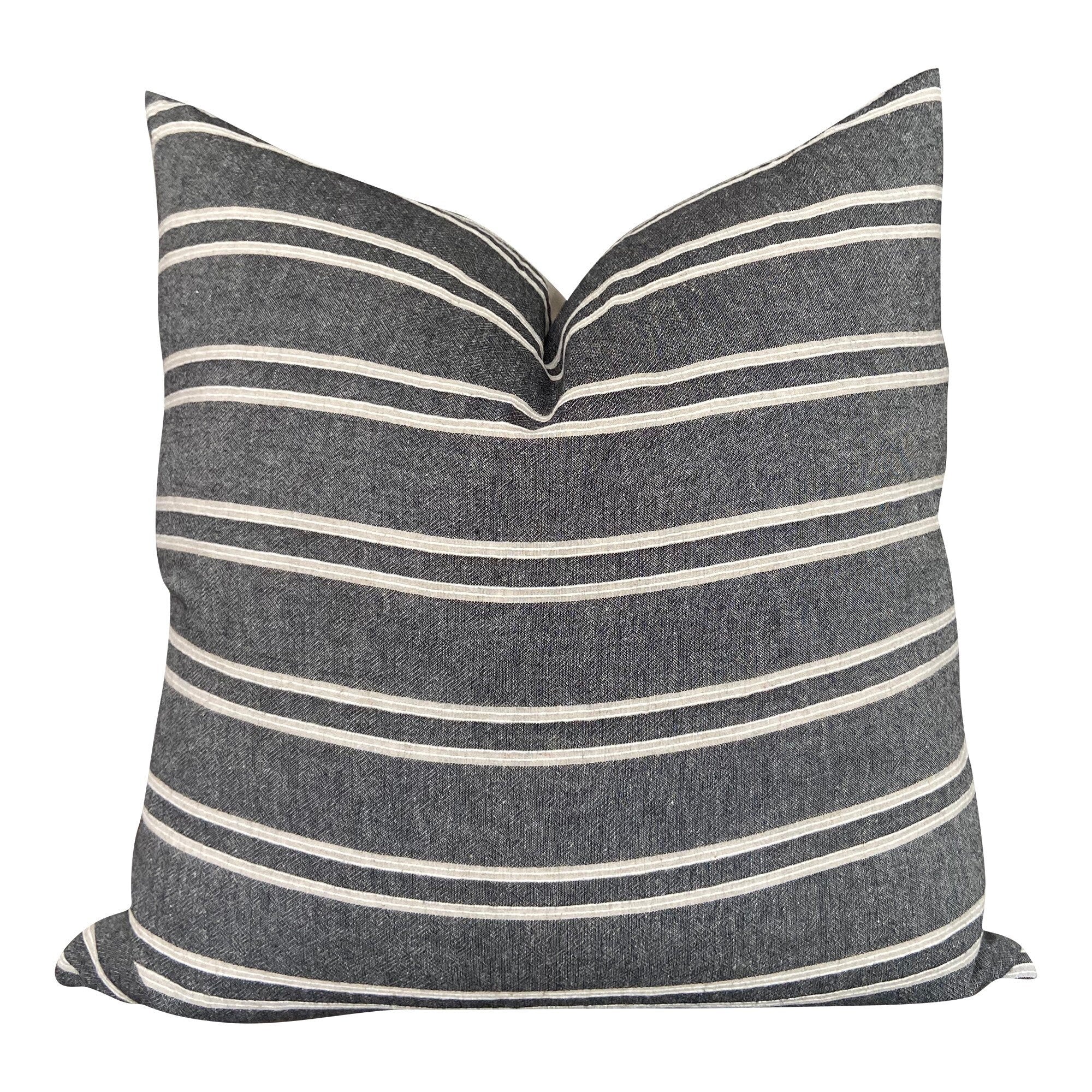 Chiang Mai Native Cotton Charcoal Stripe Dixon Pillow Cover - Ready to Ship | Handmade Thai Home Decor for Living Room, Bedroom & Sofa