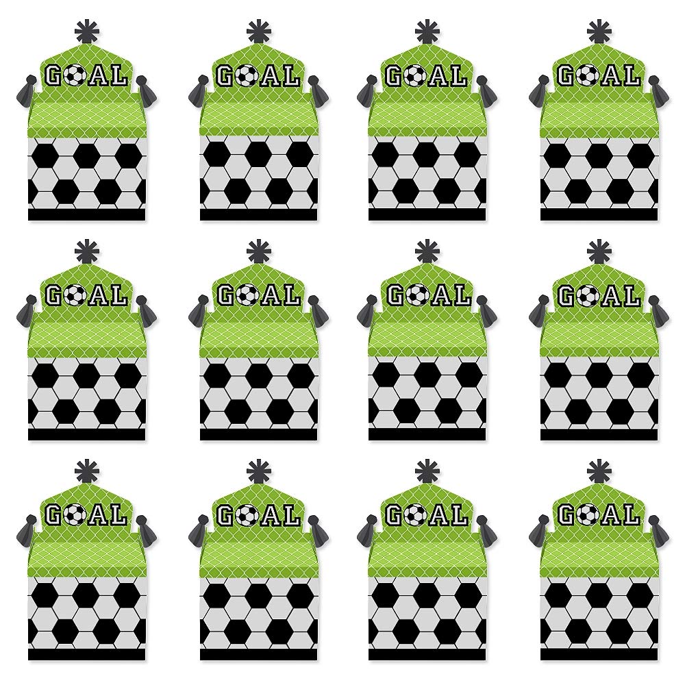 Big Dot of Happiness Goaaal - Soccer Themed Treat Box Party Favors - 12 Pack Goodie Gable Boxes for Baby Showers, Birthday Parties & Game Day Celebrations - Perfect for Soccer Team Snacks & Party Favors
