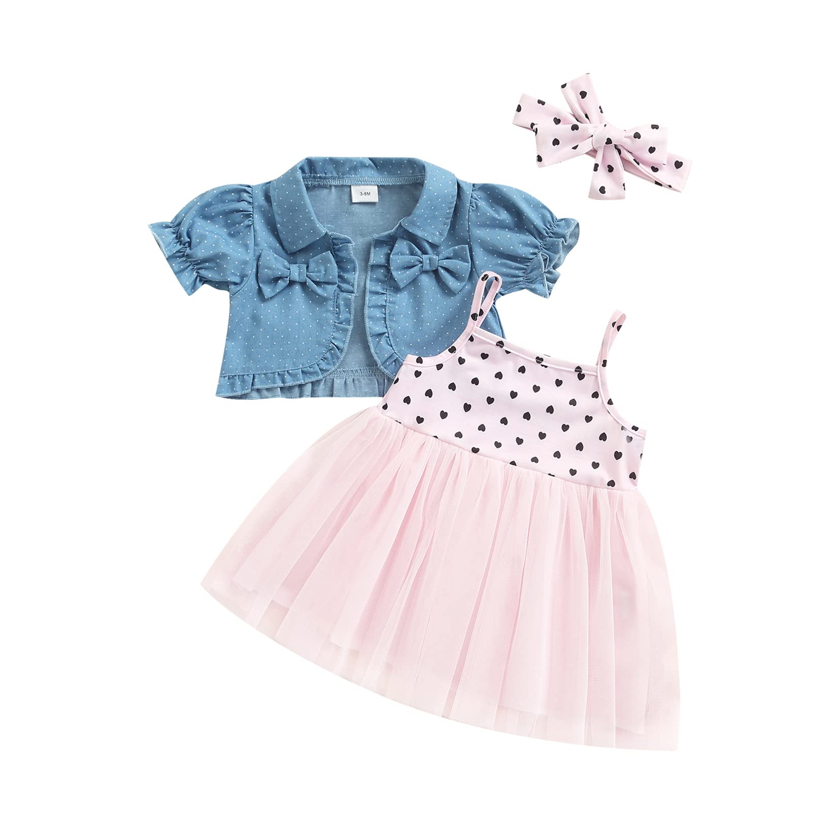 Baby Girls Summer Outfit - Spaghetti Strap Sleeveless Tulle Tutu Dress with Matching Short Sleeve Jacket & Headband | Perfect for Birthday Parties, Photo Shoots & Special Occasions