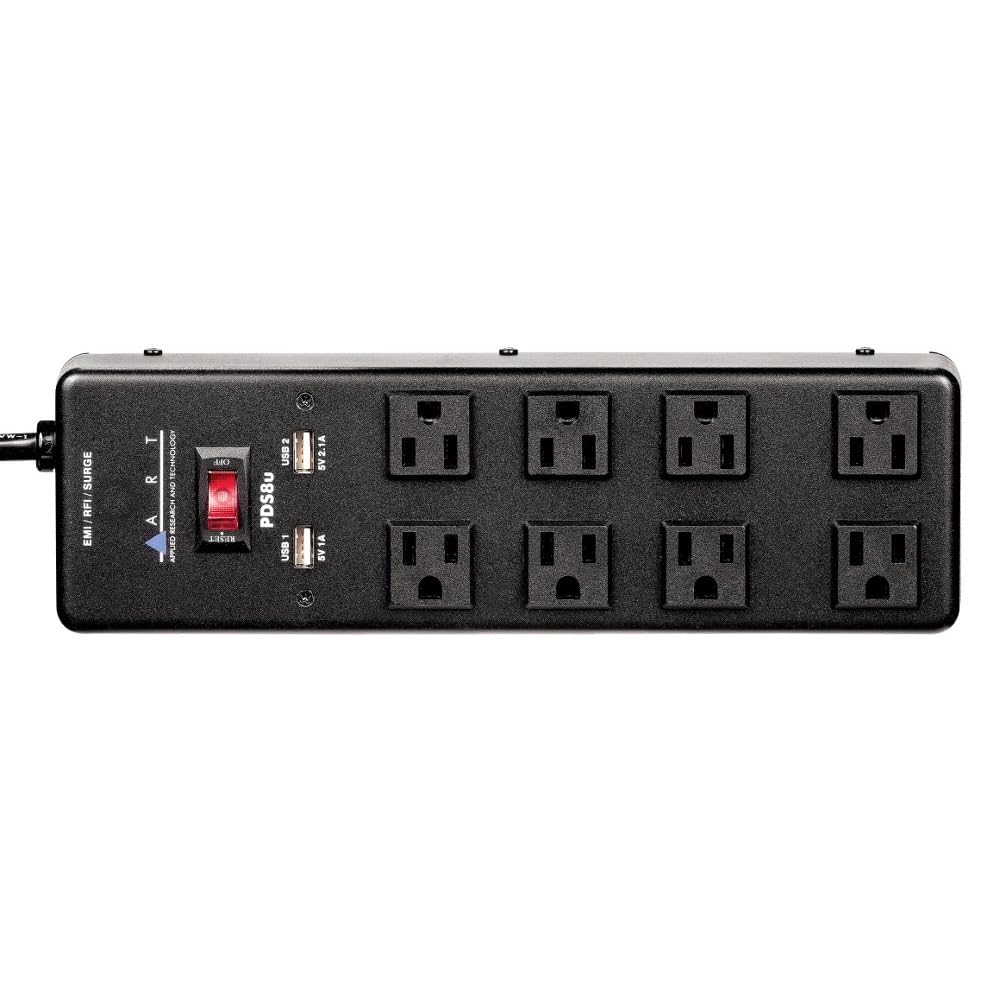 Art Pro Audio PDS8u 8-Outlet Surge Protector Power Strip with 2 USB Ports (3.1A Total) & 20ft Heavy Duty 14AWG Power Cord - Ideal for Home Office, Studio, and Entertainment Centers