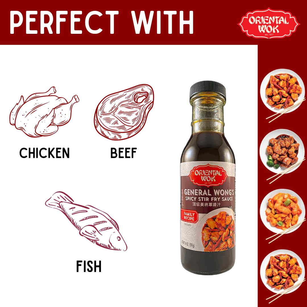 General Wong's Spicy Stir Fry Sauce - Authentic Oriental Wok Flavor, Umami-Infused Gourmet Sauce (14 oz, 2 Pack) | Perfect for Asian Cuisine, Stir Fry, Noodles & Rice Dishes
