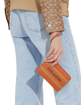 Coach Corner Zip Wristlet with Signature Stripe - Stylish Crossbody Wallet for Women | Perfect for Everyday Use, Travel & Shopping