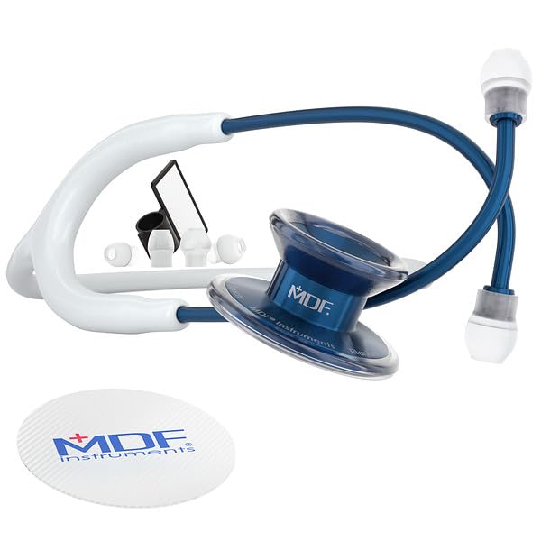 Premium MDF MD One Epoch Stethoscope - Lightweight Titanium Dual Head for Adults | Free-Parts-for-Life Warranty | White Tube & Titanium Blue Design | Capridium Chestpiece-Headset (Model MDF777TCD29) | Ideal for Medical Professionals, Nurses & Healthcare Workers
