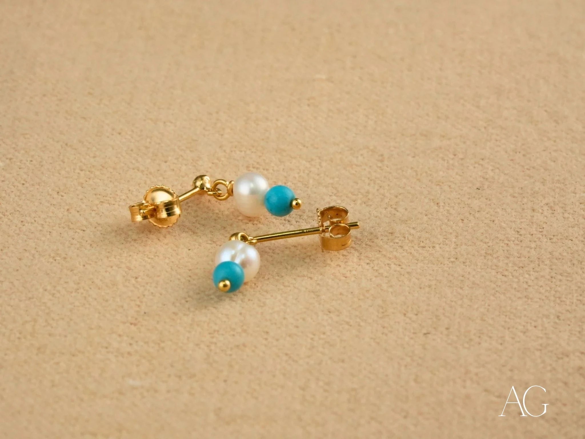 18k Gold Pearl and Turquoise Earrings - Elegant Dangle Jewelry for Women | Perfect for Weddings, Parties & Special Occasions