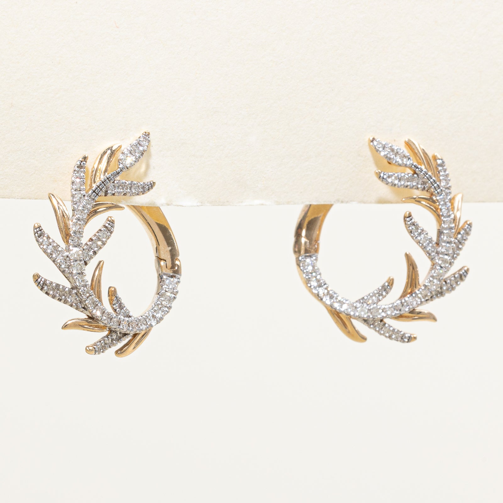 10K Gold Diamond Vine Hoop Earrings - 0.47ctw Total Weight | Elegant Dangle Earrings for Women, Perfect for Weddings, Parties & Everyday Wear