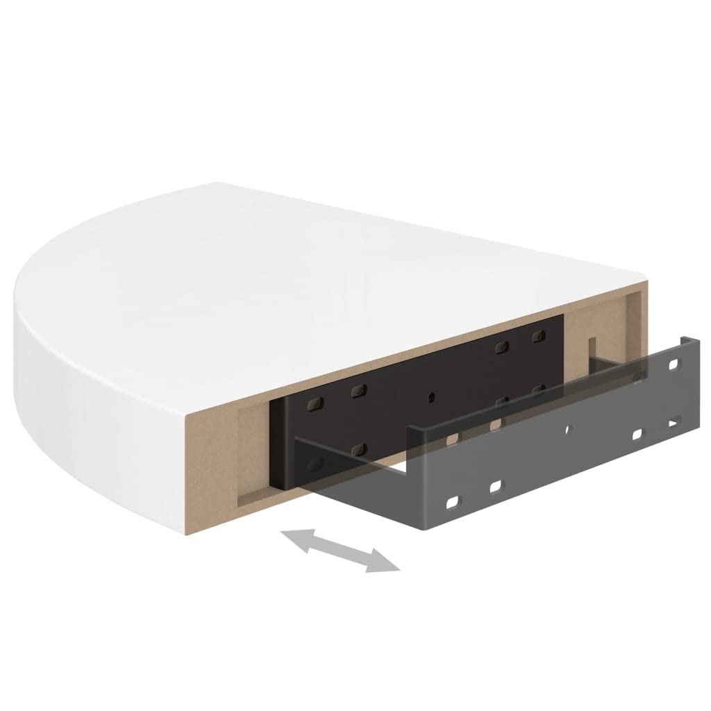 Floating Corner Shelf - White High Gloss MDF Wall Mounted Storage (9.8