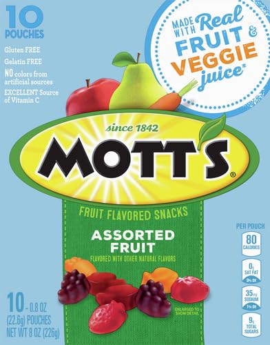 Mott's Assorted Fruit Flavored Snacks - Gluten Free, 10 Count (8 oz) - Healthy Kids Lunchbox Snacks & On-the-Go Treats for School, Work & Travel