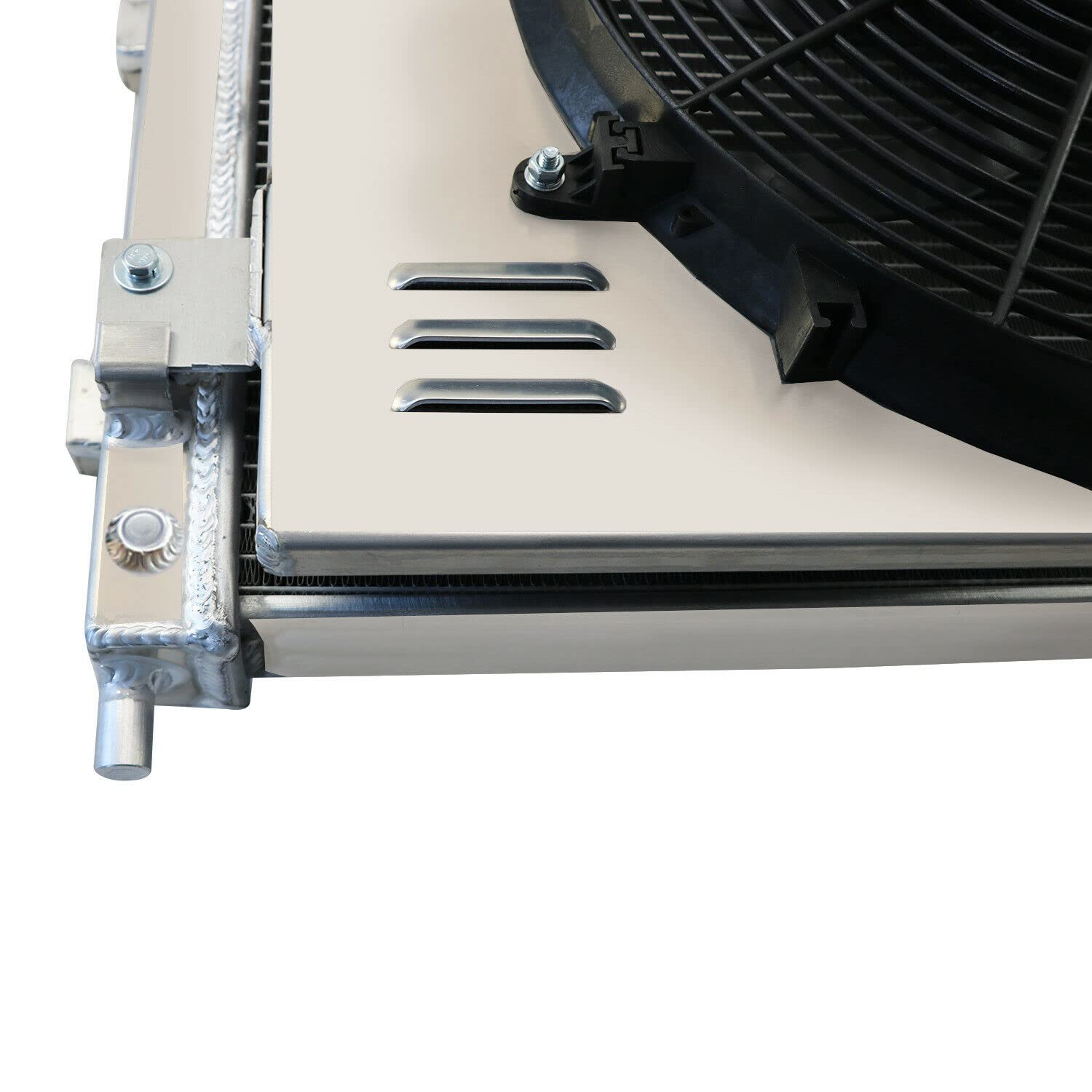 62MM 4 Row Aluminum Radiator with Double Oil Cooler & Electric Fan Shroud - Compatible with 2005-2013 Chevy Corvette C6 6.2L/7.2L V8 Gas Engine - Includes Thermostat Kit - Perfect for Performance Upgrades & High-Temperature Driving Conditions