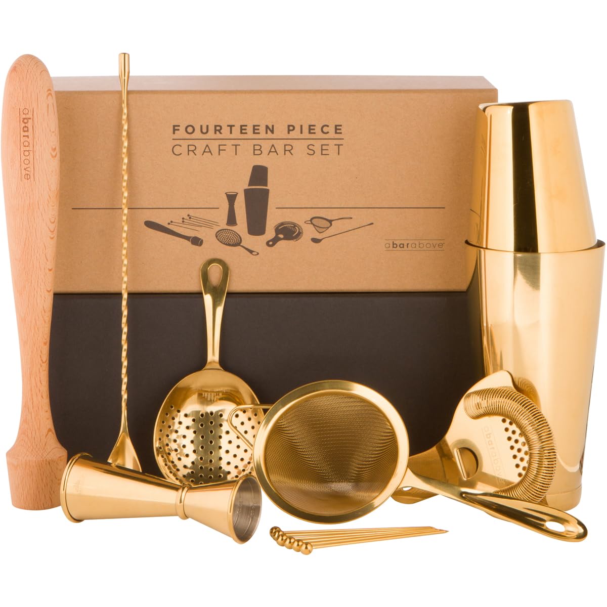 Premium 14-Piece Professional Bartender Kit - Stainless Steel Cocktail Shaker Set with Jigger, Strainers & Bar Tools - Perfect Home Bar Accessories & Mixology Gift for Cocktail Enthusiasts - Ideal for Home Entertaining, Parties & Bartending Practice