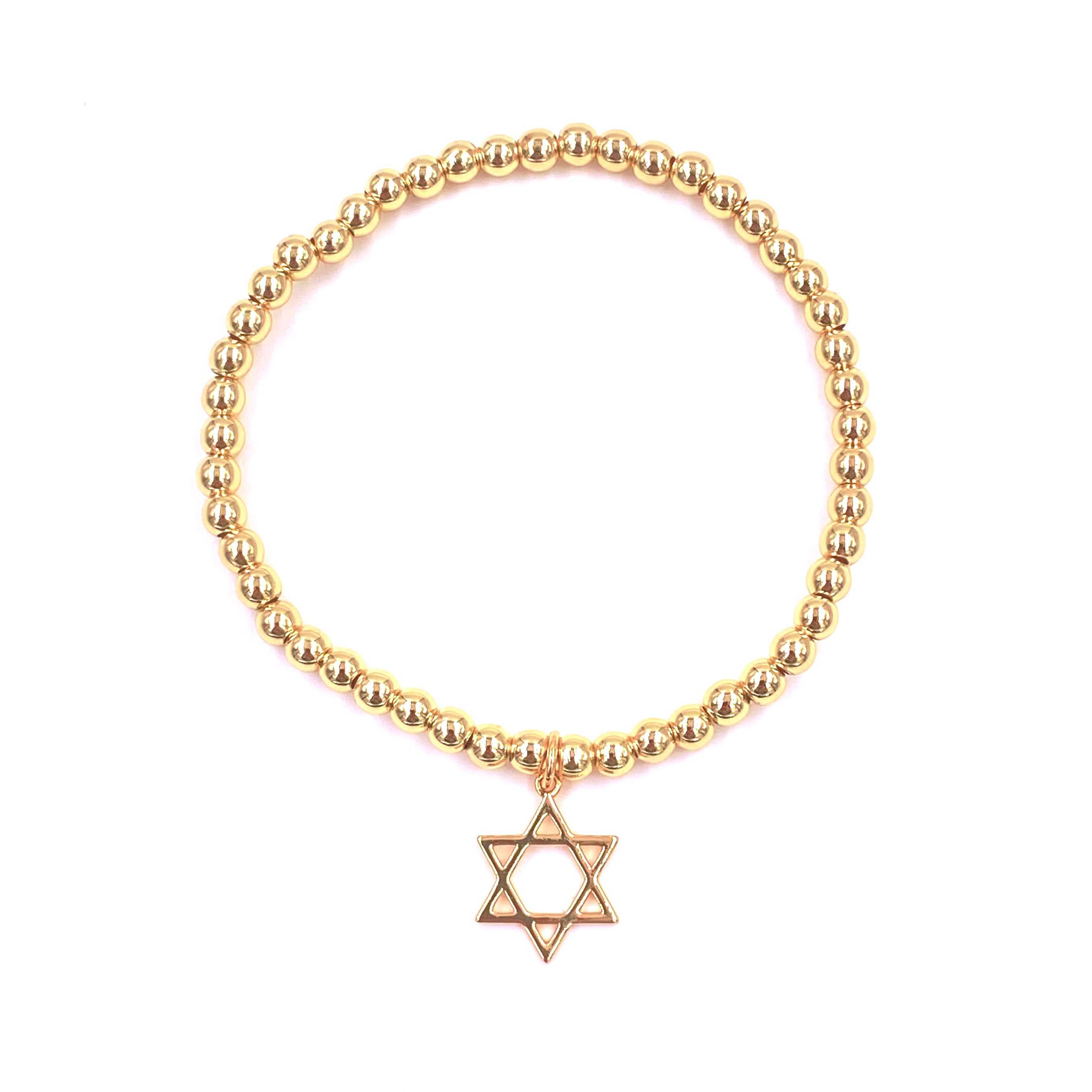 Ashley Gold Stainless Steel Gold Plated Open Star Charm Stretch Beaded Bracelet for Women - Elegant Jewelry Gift for Birthday, Anniversary & Special Occasions