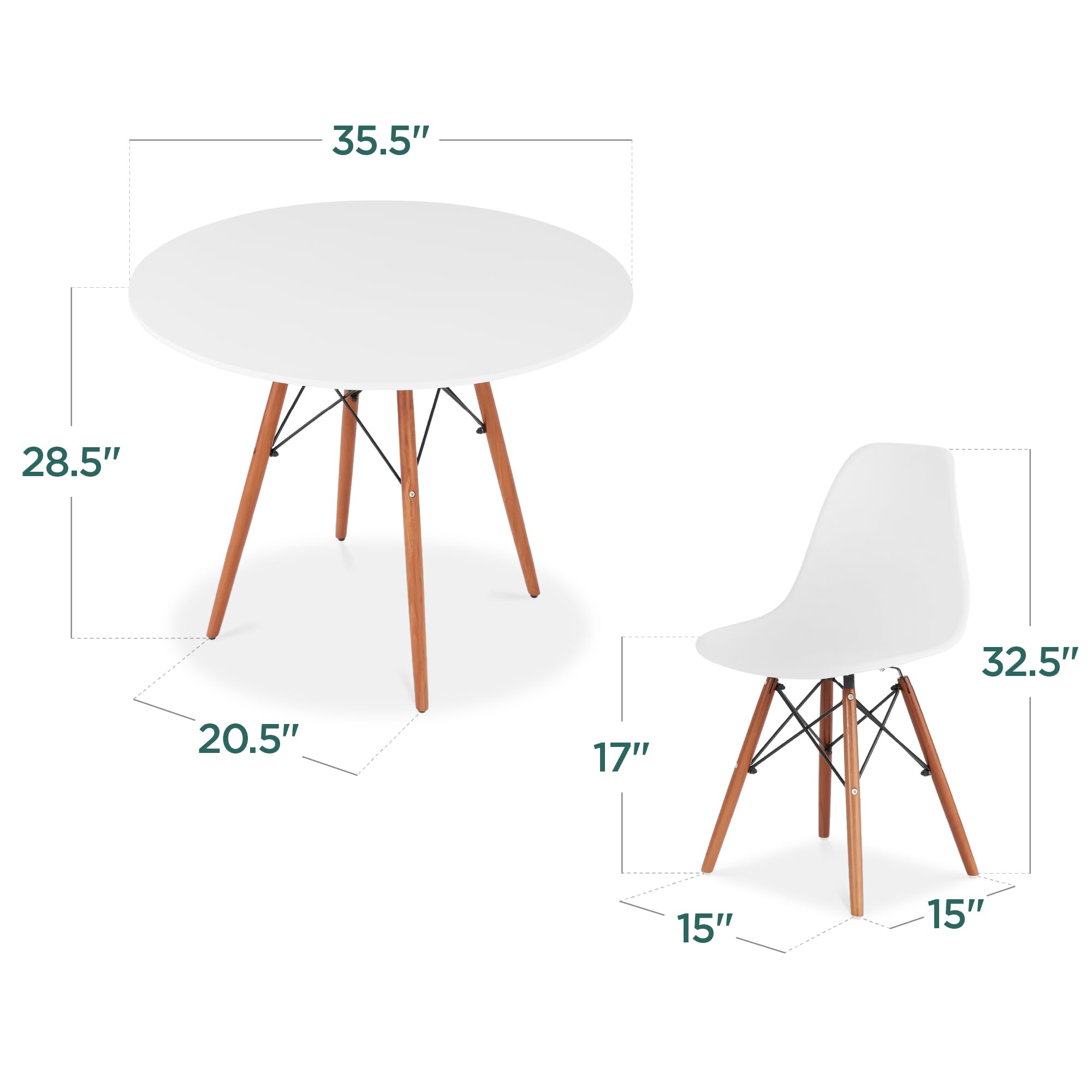 Best Choice Products 5-Piece Mid-Century Modern Dining Set - Compact Table & 4 Chairs with Plastic Seats, Wooden Legs & Metal Frame in White/Walnut - Perfect for Small Spaces, Apartments & Cozy Home Dining